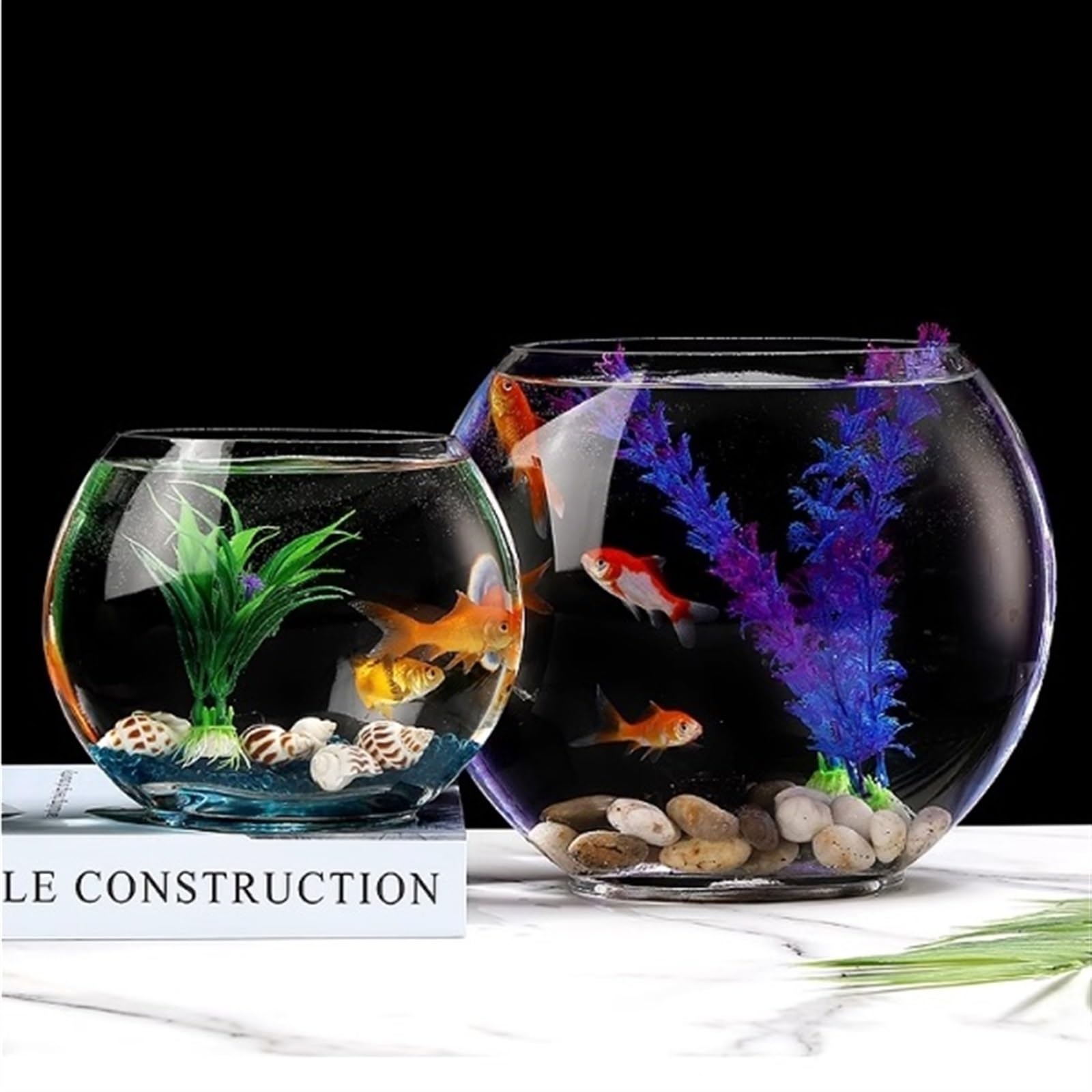 Amazon | 水族館 クリエイティブな楕円形のガラス製小型金魚水槽 家庭