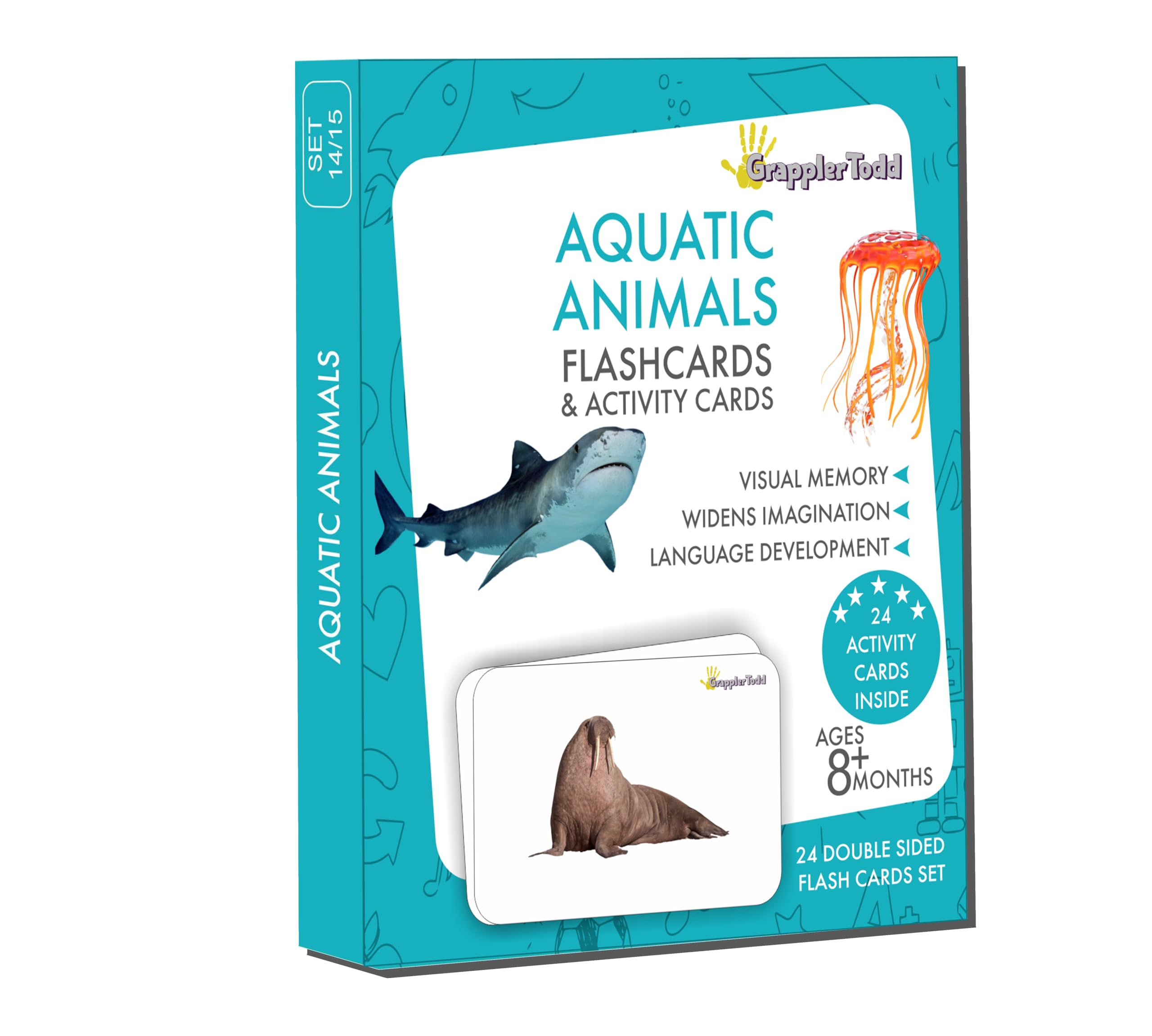 GrapplerTodd Aquatic Animals Activity Flashcards for Kids, Non-Tearable & Waterproof, Flashcards for Preschoolers & Toddlers, Montessori Educational Toys, 6 Months to 6 Years Kids