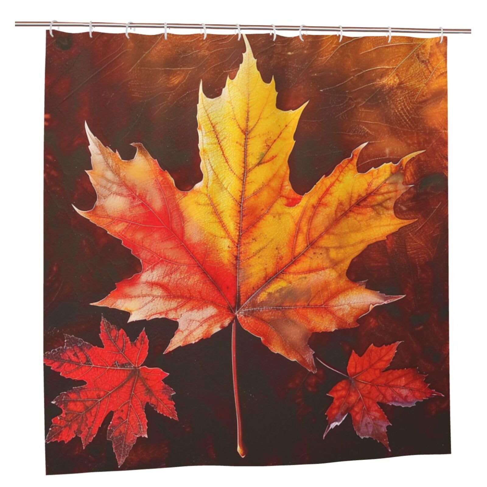 BWWHCCTI Leaf Printed Shower Curtain With 12 Plastic Hooks Opaque Quick Drying Waterproof Shower Curtains Sets For Bathroom 183x183 CM