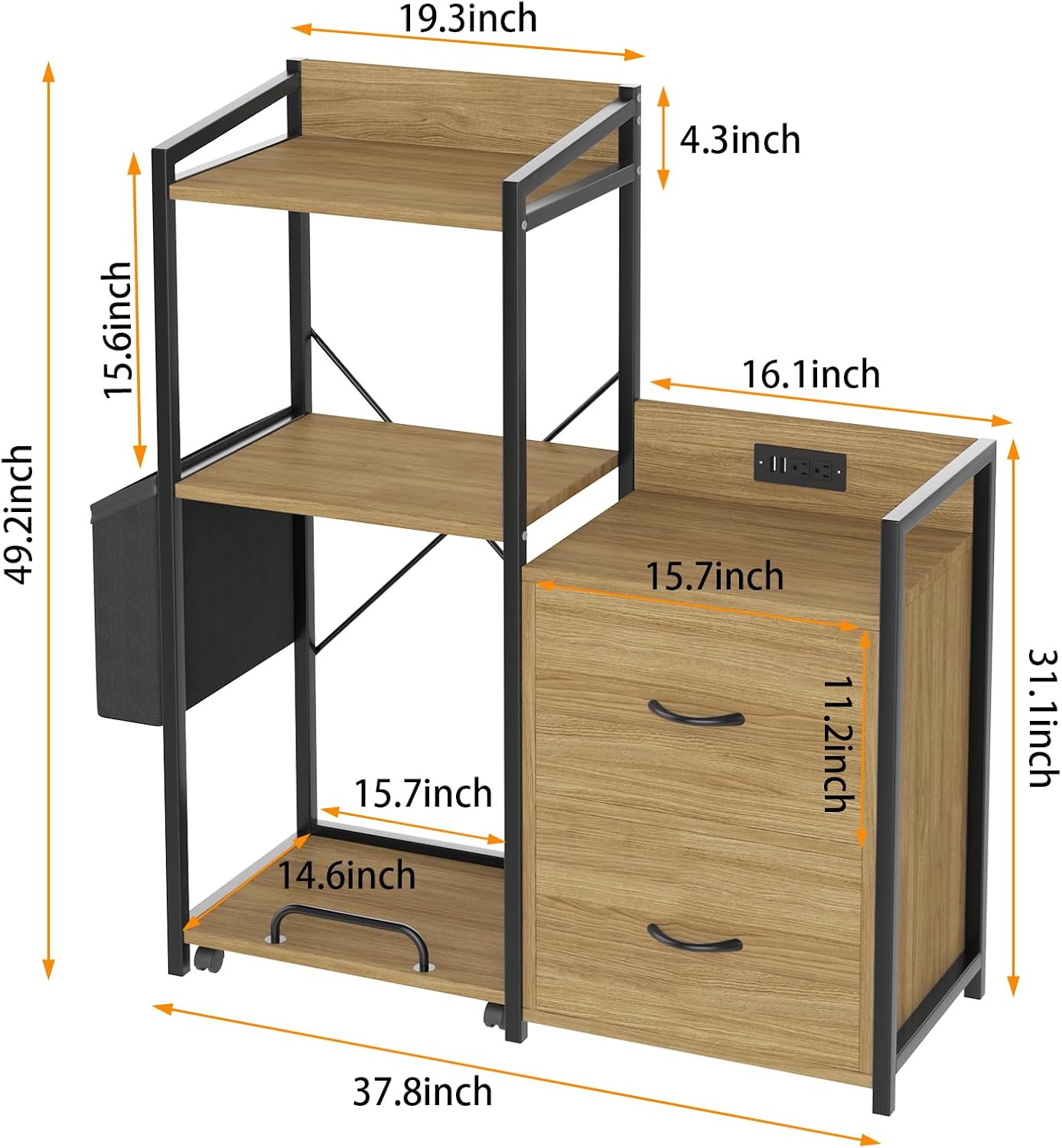 IDEALHOUSE 2 Drawer File Cabinet, Filing Cabinet Fits Letter Legal, a4 Size, File Cabinets for Home Office with Power Strip, LED Lights and Open Shelf, Printer Cabinet with Shredder Storage