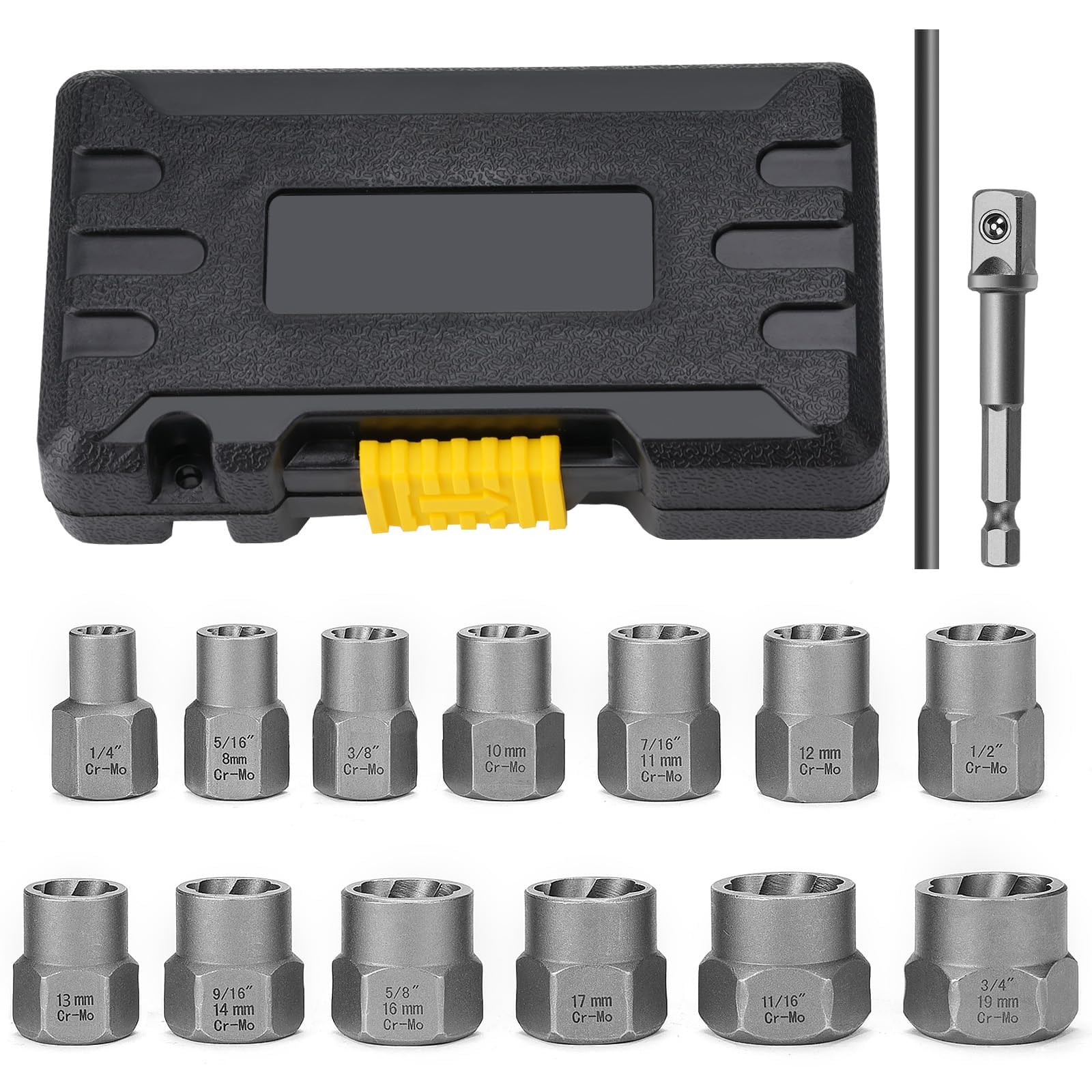 Nut Bolt Extractor Set 15pcs Locking Wheel nut Removal Tool,Easy Out Extractor Socket Set,Mechanical Tools for Removing Damaged,Frozen,Broken or Rounded Bolt,Nuts, and Screw
