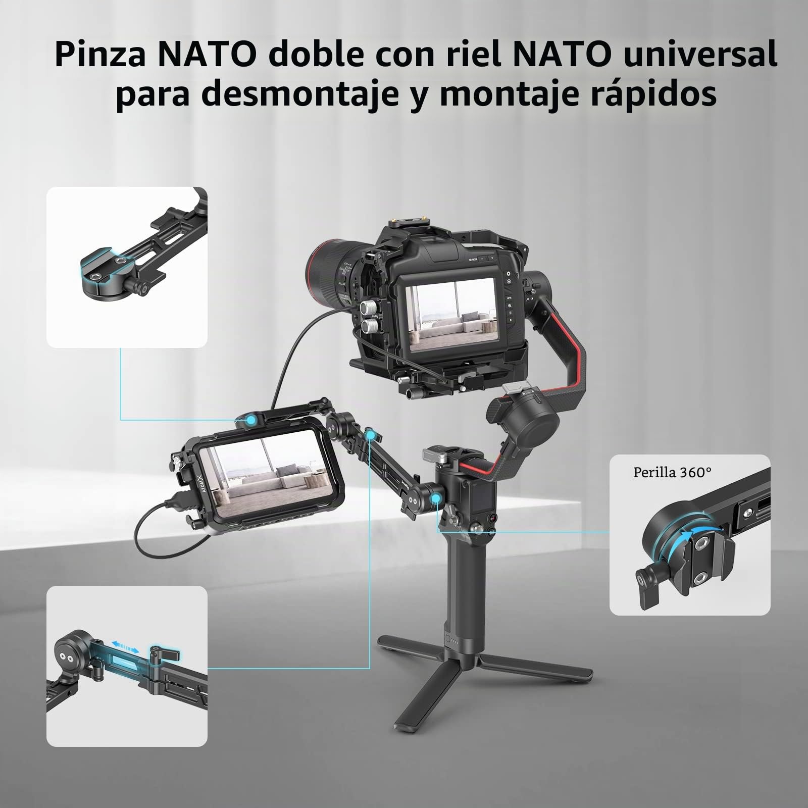 SMALLRIG EVF Mount Ajustable 360​​° con NATO Clamp Sin Desmontar, Carga Máxima 1,5kg - MD3507