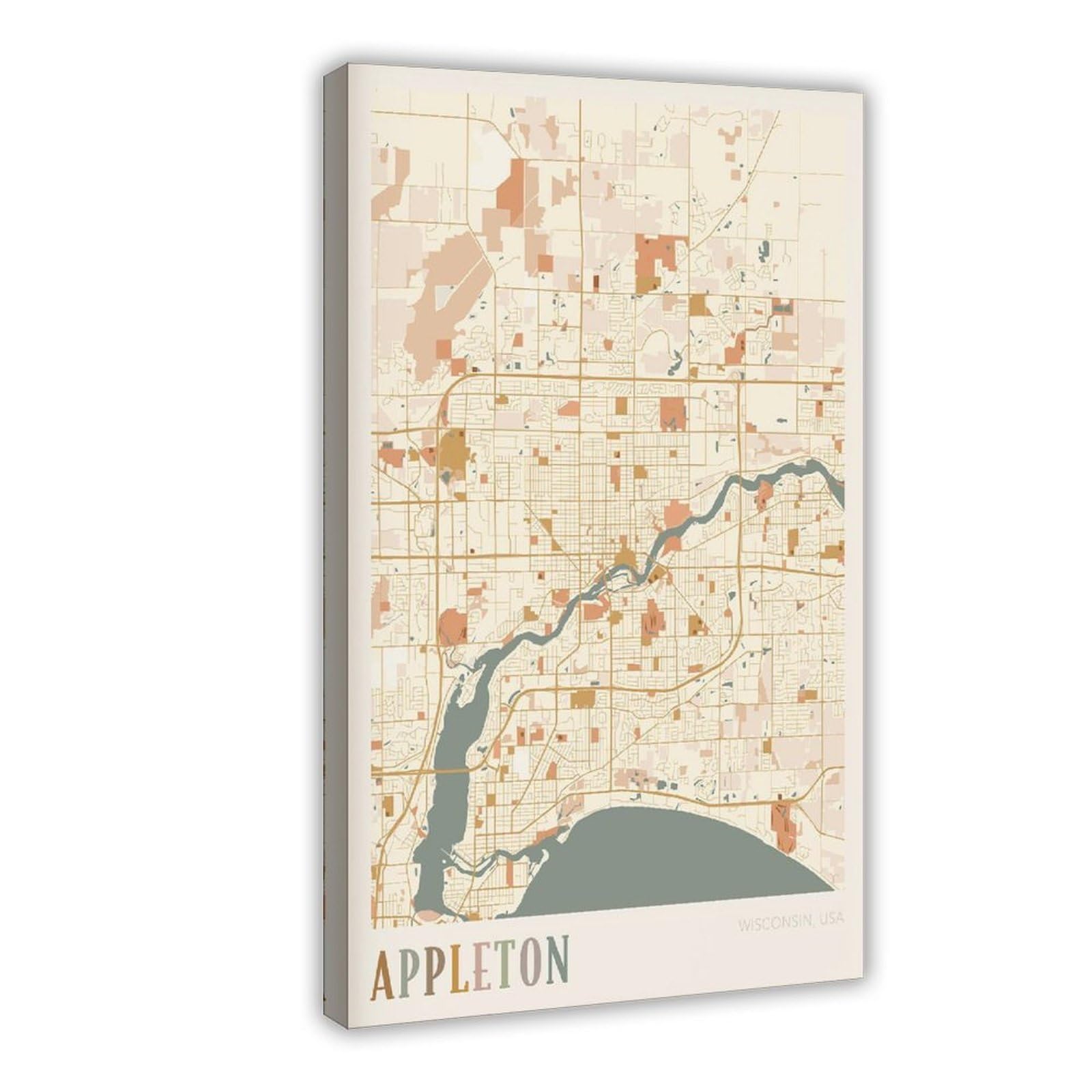 HEYANM Appleton Map Poster Appleton Print Poster Wall Art Wisconsin Travel Gift Boho Wall Art Canvas Poster Wall Art Paintings for Living Room Bedroom Decoration Frame 20x30inch
