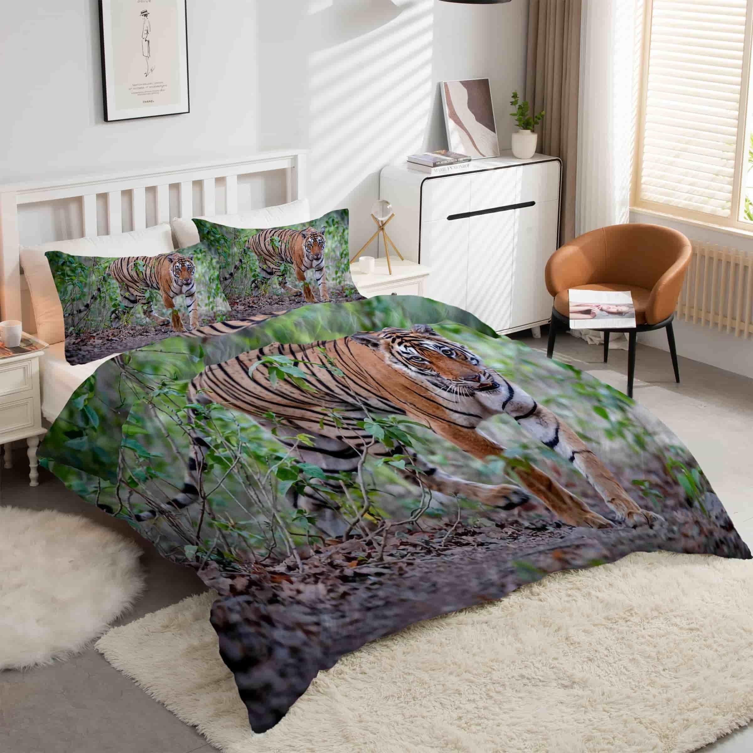 Parure de lit tigre 160x200 cm créez une ambiance jungle sauvage dans votre chambre