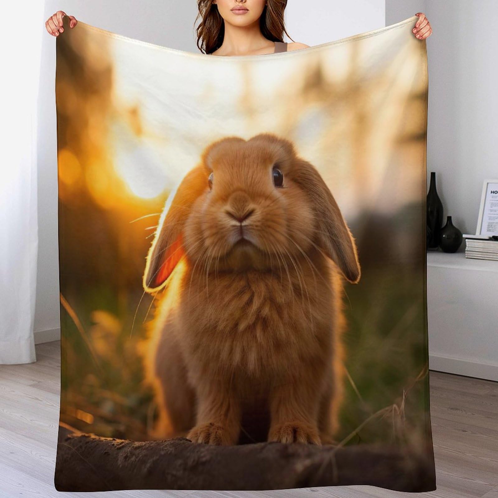 GGJJTT Rabbit Flannel Blankets Throws for Sofa, Bedroom, Couch, Travel, Microfiber Fleece Blankets - Soft, Plush Bed Blanket 130×150cm