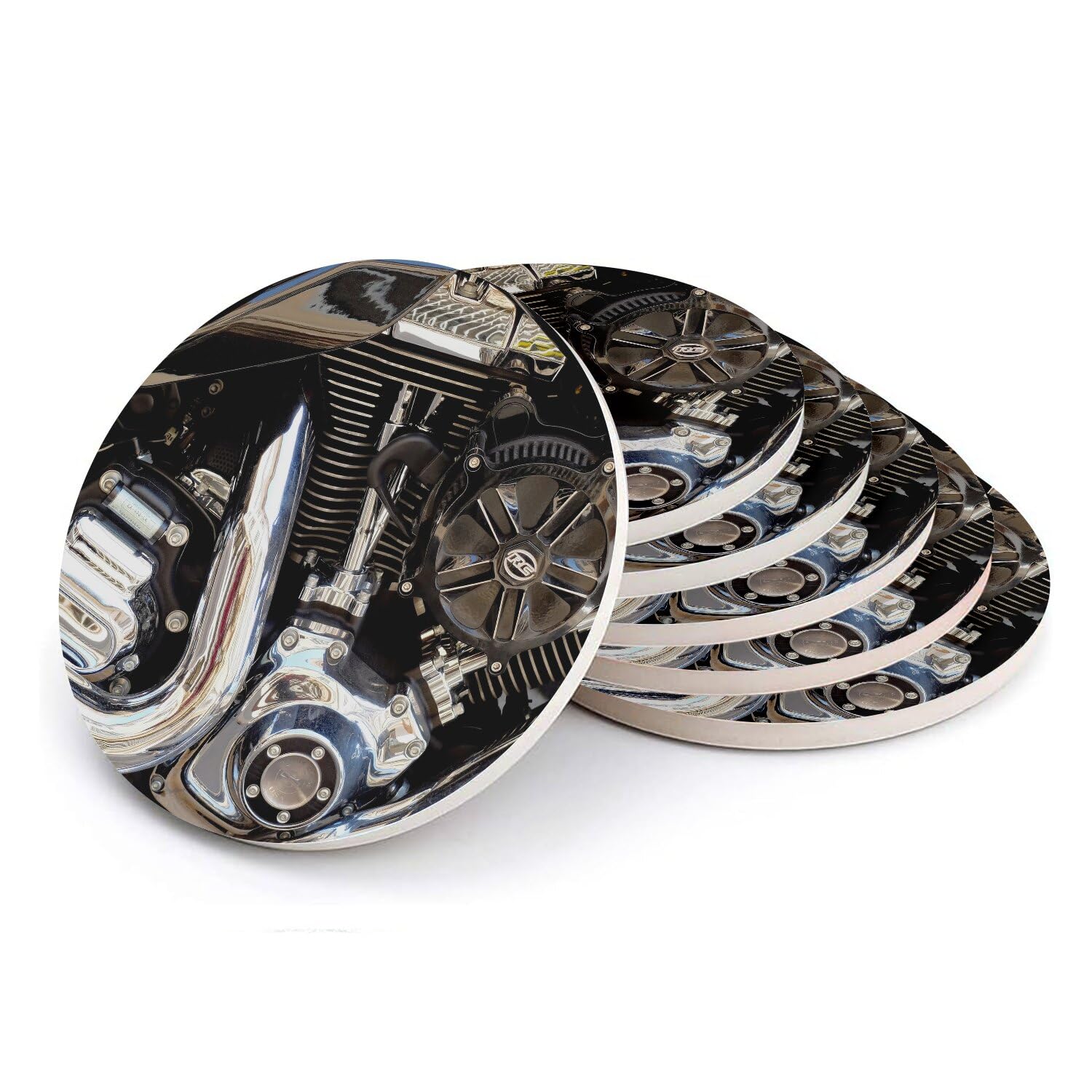 Sous verre ronds en céramique moto chromes x6 dessous de plat