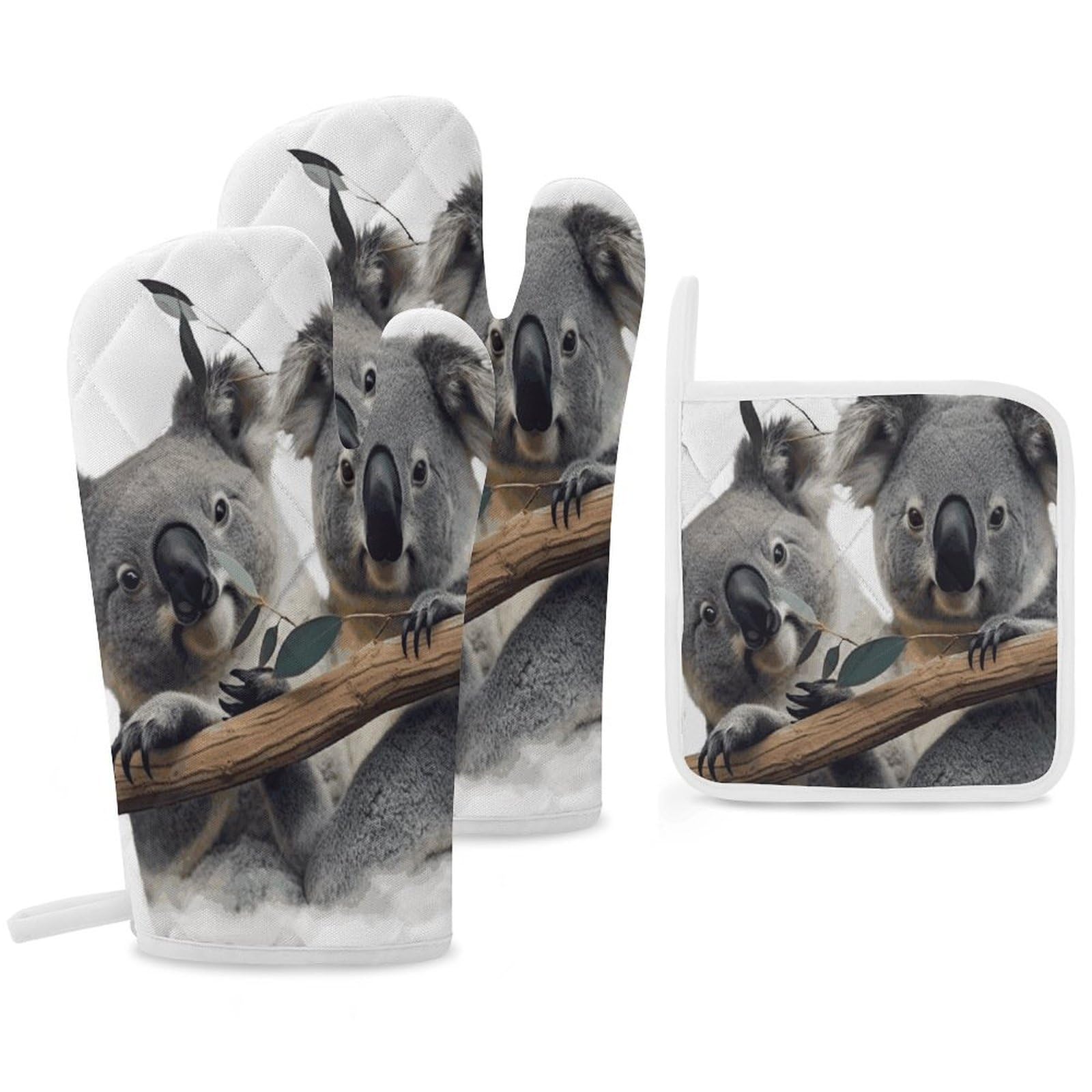 Fekiloot Style Funny Koalas Oven Mitts Funny Heat Resistant,Oven Glove With Hanging Loop,Resistant Hot Pads For Kitchen Baking Grilling Cooking