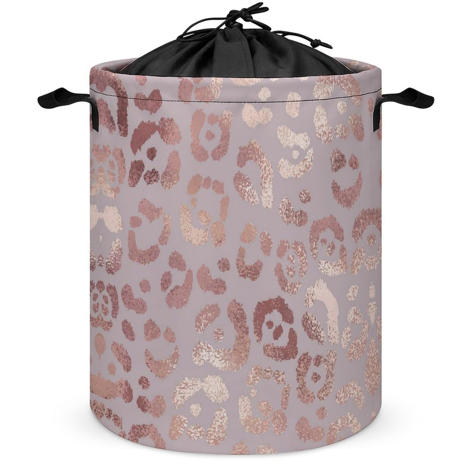 Qjjinxior Drawstring Laundry Hamper, Leopard Skin Rose Gold Laundry Basket, Washing Basket with Handle