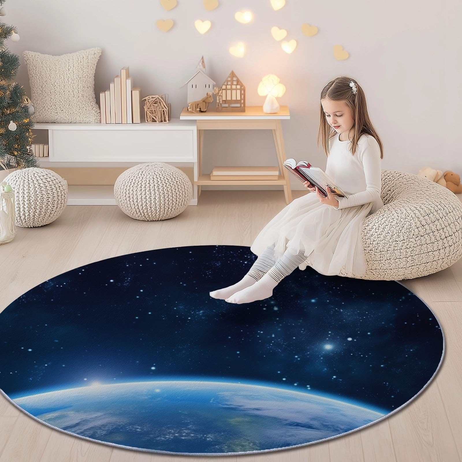 Tapis antidérapant lavable en machine rond 160cm motif galaxie
