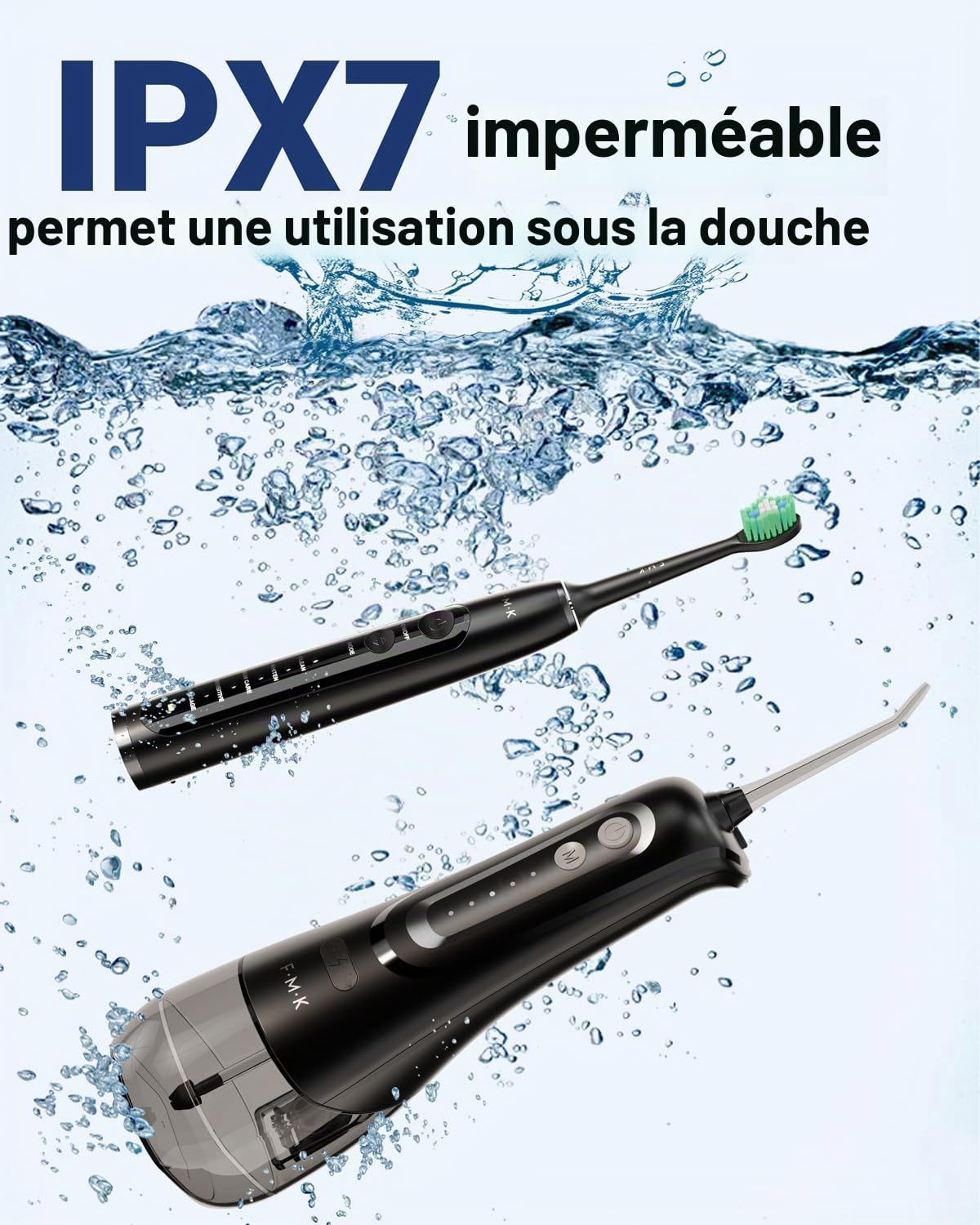 Hydropulseur et brosse à dents électrique pour adultes - Irrigateur buccal et brosse à dents sonique 2-1 - Kit de nettoyage buccal (noir)
