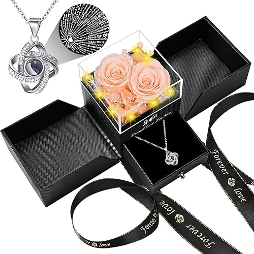 Miniatura 14 de 2 Rosas Preservadas Regalo para Mujeres - Rosa Eterna con Collar I Love You - Regalos Románticos de Cumpleaños para Novia Mamá Ella Esposa Abuela en