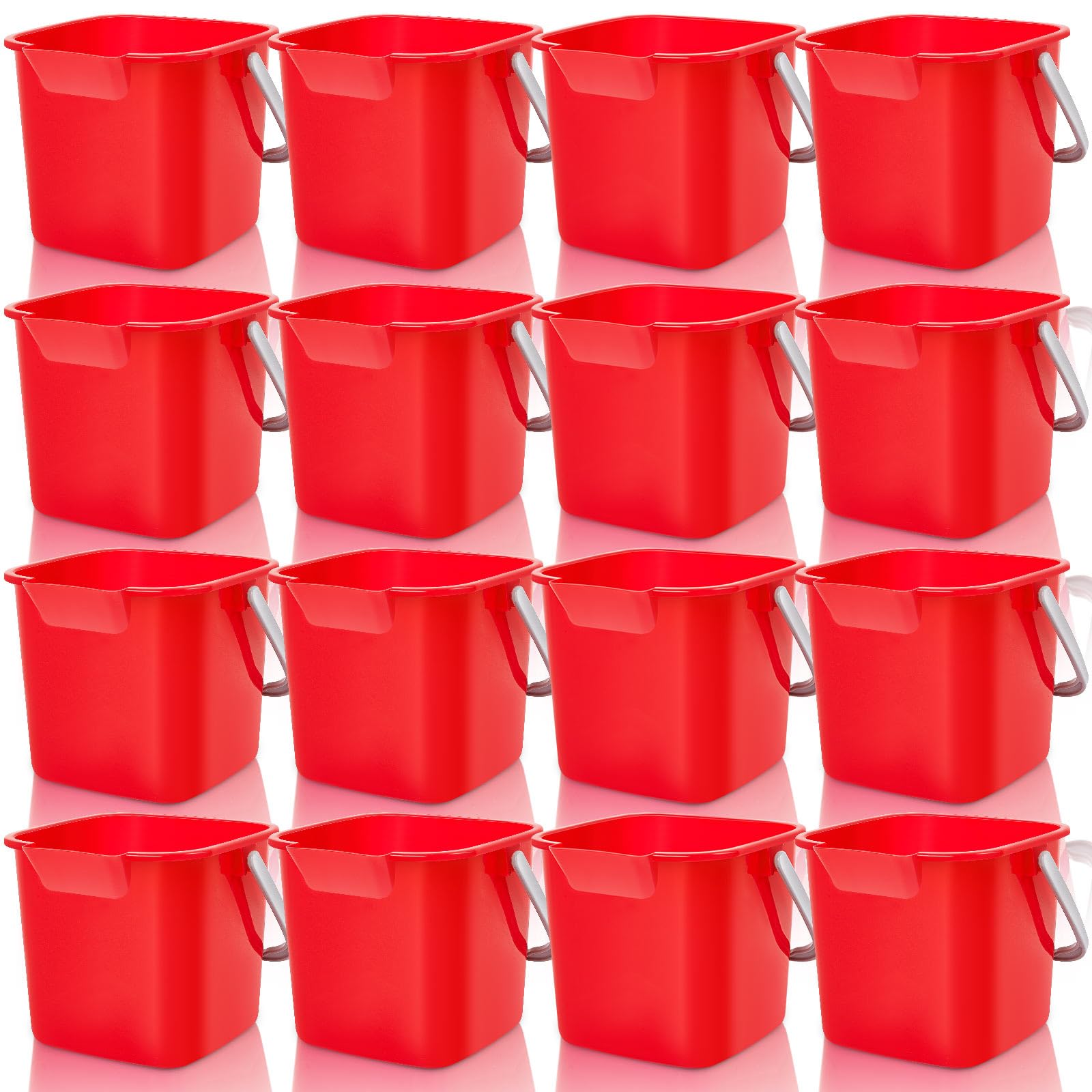 Irenare 16 Pcs Sanitizing Bucket 3 Quart Cleaning Pail, Red