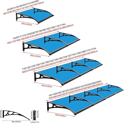 Miniatura 5 de Cubierta de policarbonato azul para puerta delantera, toldo de lluvia, toldo de aluminio para patio, porche, toldo de entrada, balcón silencioso,