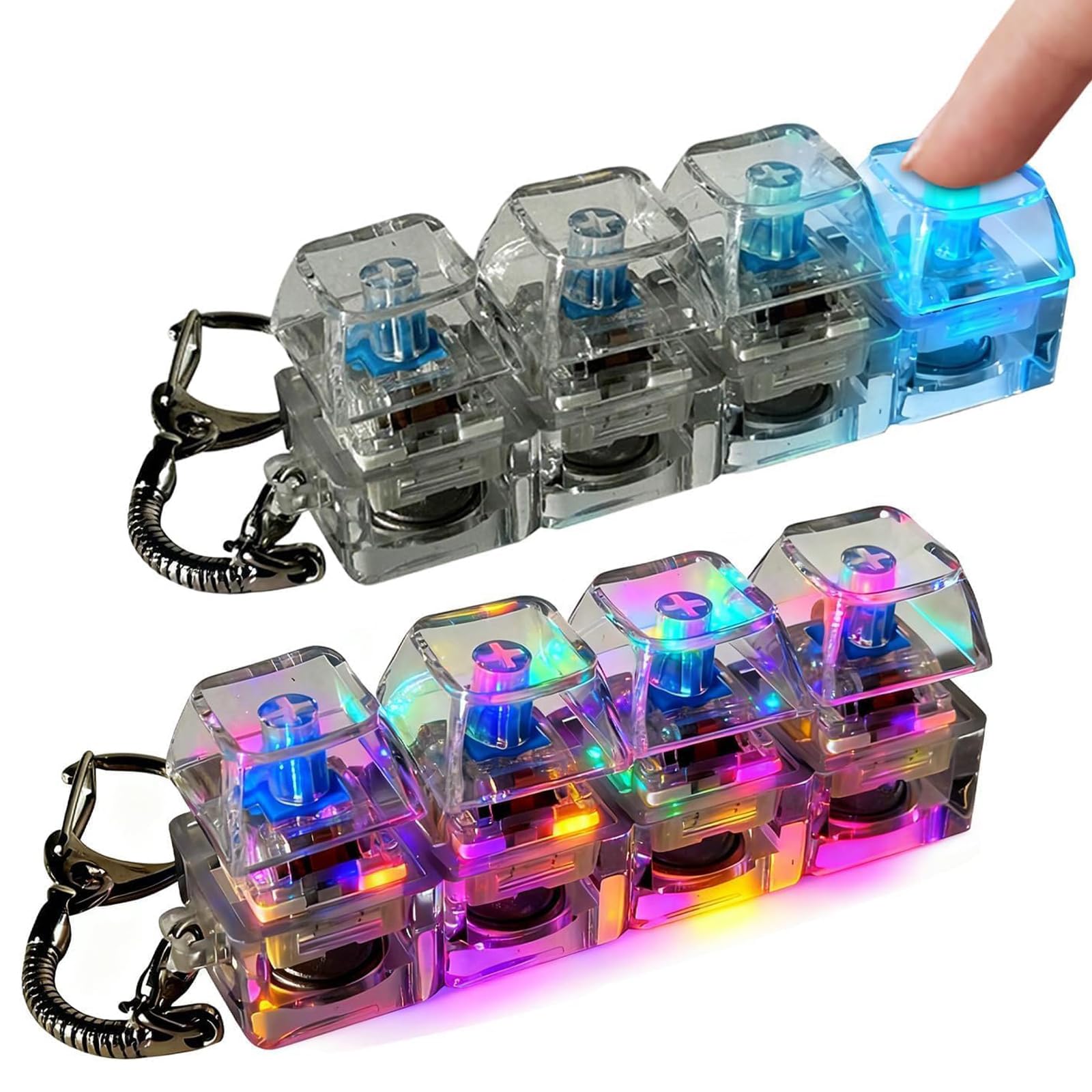 Keyboard Clicker Fidget Toy Light Up , 4 Buttons with Keychain, Mechanical Switch Tester Tactile Clicky Sensory Toy, Portable ASMR Clicky Fidget Cube for ADHD Anxiety Stress Relief (2PC)