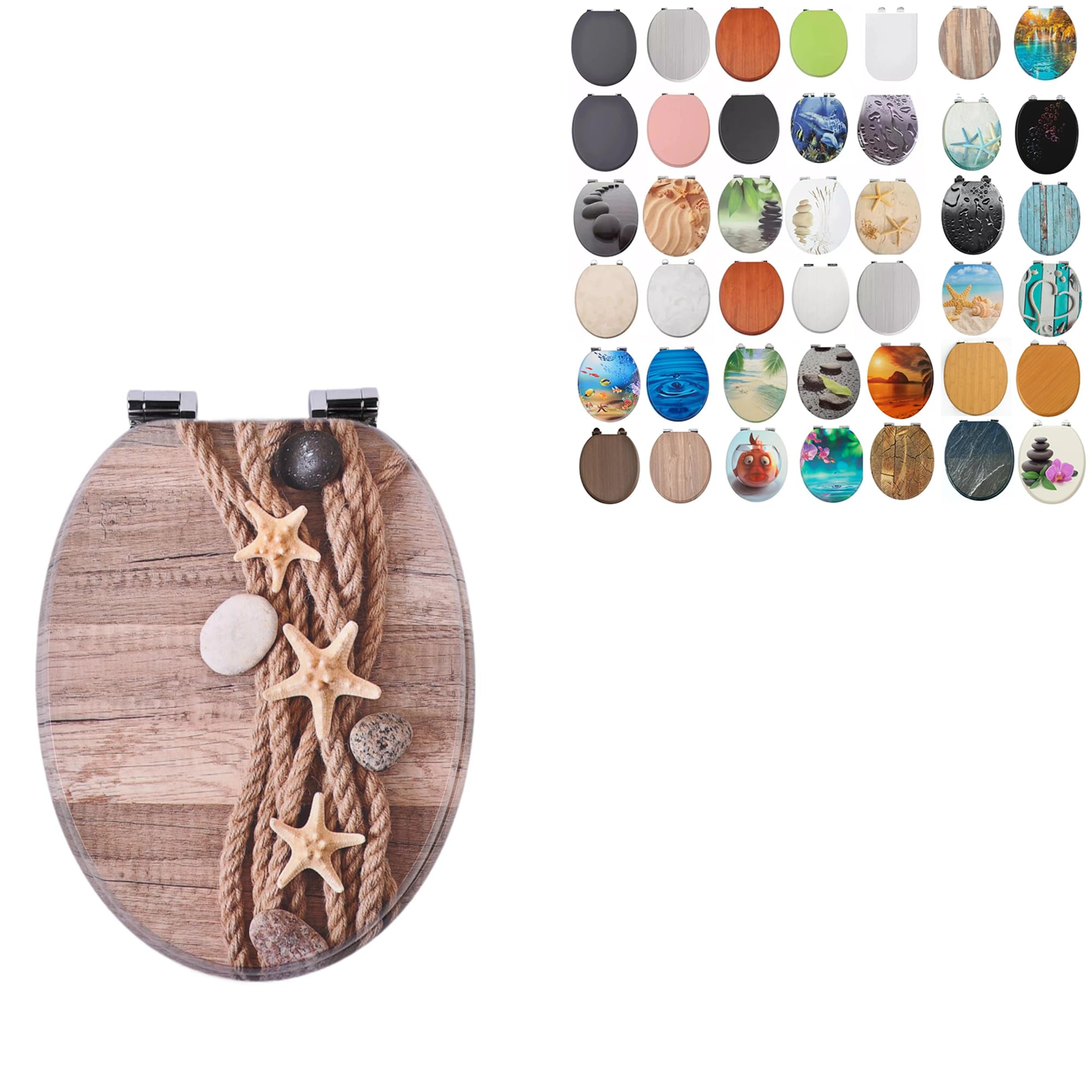 18" MDF Toilet Seat Universal Adjustable Fit Most Toilets Oval Seat┃Bathroom Standard Wooden MDF Toilet Seat | WC SEAT +Fittings (Costal & Stones) — image 1