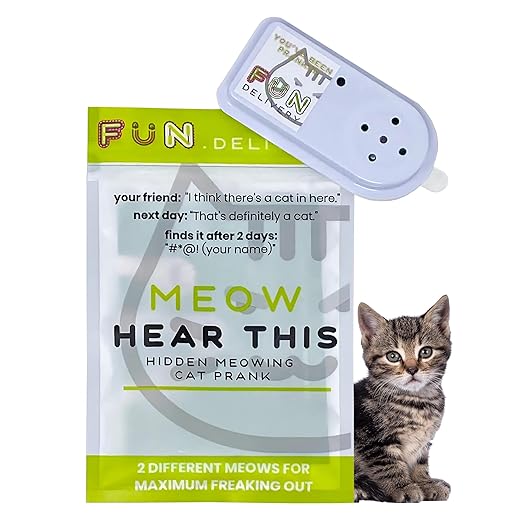 FUN delivery Meow Hear This: Hidden Cat Sound Prank Device to Prank Friends & Family – Fun Joke Toy for Parties & Offices – Perfect for Pranksters