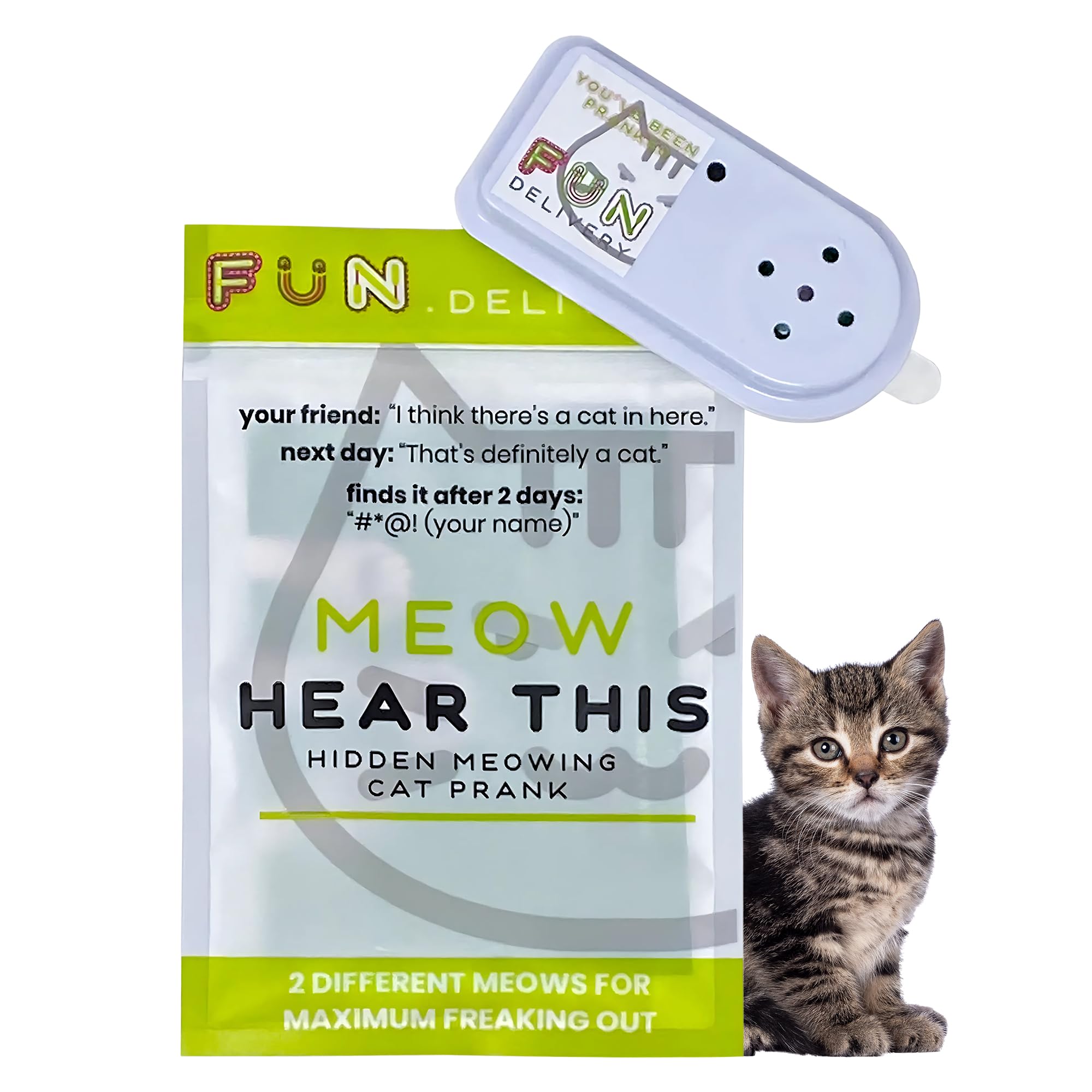 FUN delivery Hidden Cat Sound Prank Device – Pranks Device – Meow Noise Maker with Random Intervals – Funny Gag Toy, Offices, Parties, and Pranksters