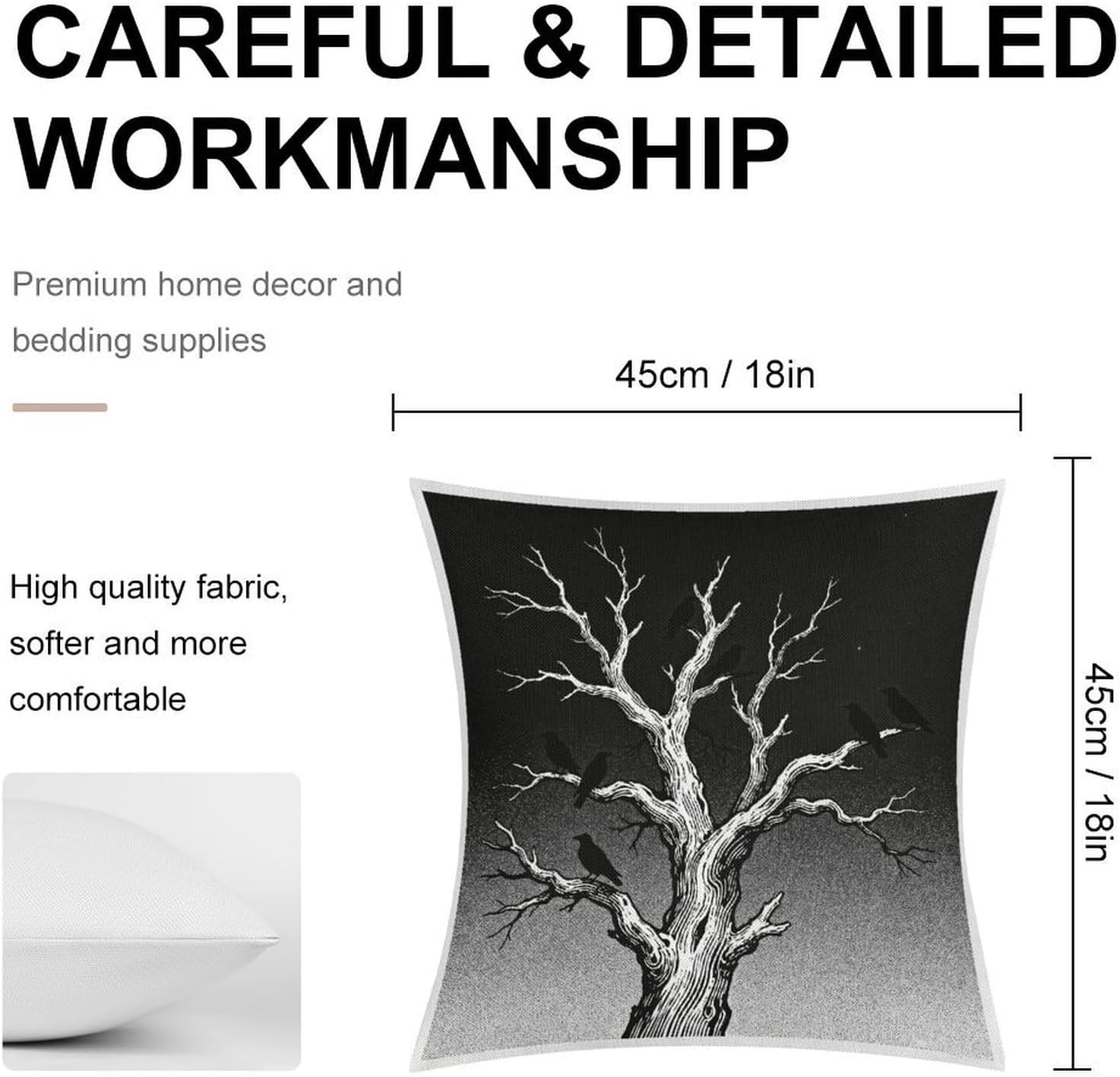 Black - Dark Night Pillow Protectors Cute Waterproof Pillow Cover Soft Skin-Friendly Cushion Case Decorative Square Cushion Cover for Couch Sofa Bed Living Room Bedroom