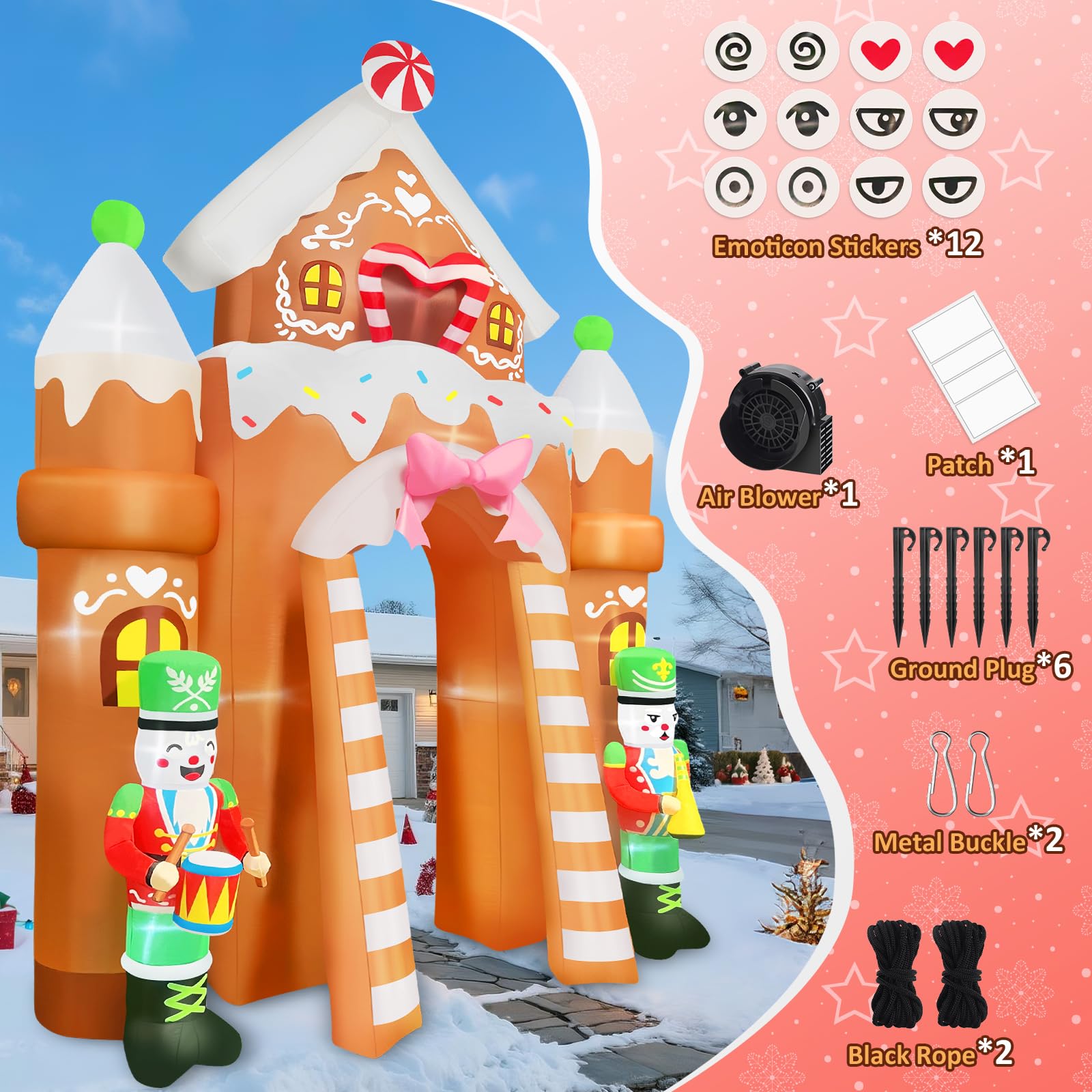 Kalolary Décoration Gonflable de Noël, D'épice Géante avec Lumières LED Intégrées pour Fête, Intérieur, Extérieur, Pelouse, Jardin (Soldats Gingerbread Archway)