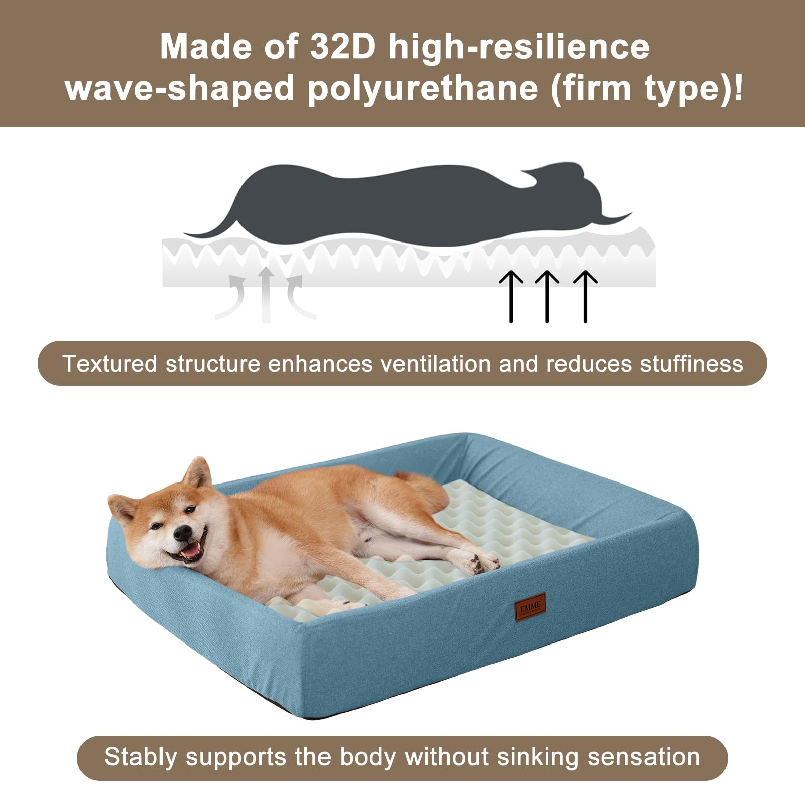 EMME Letto per cani impermeabile tutto intorno in poliuretano cuscino per animali domestici divano per animali domestici lavabile altamente resiliente fodera rimovibile antiscivolo per tutte le