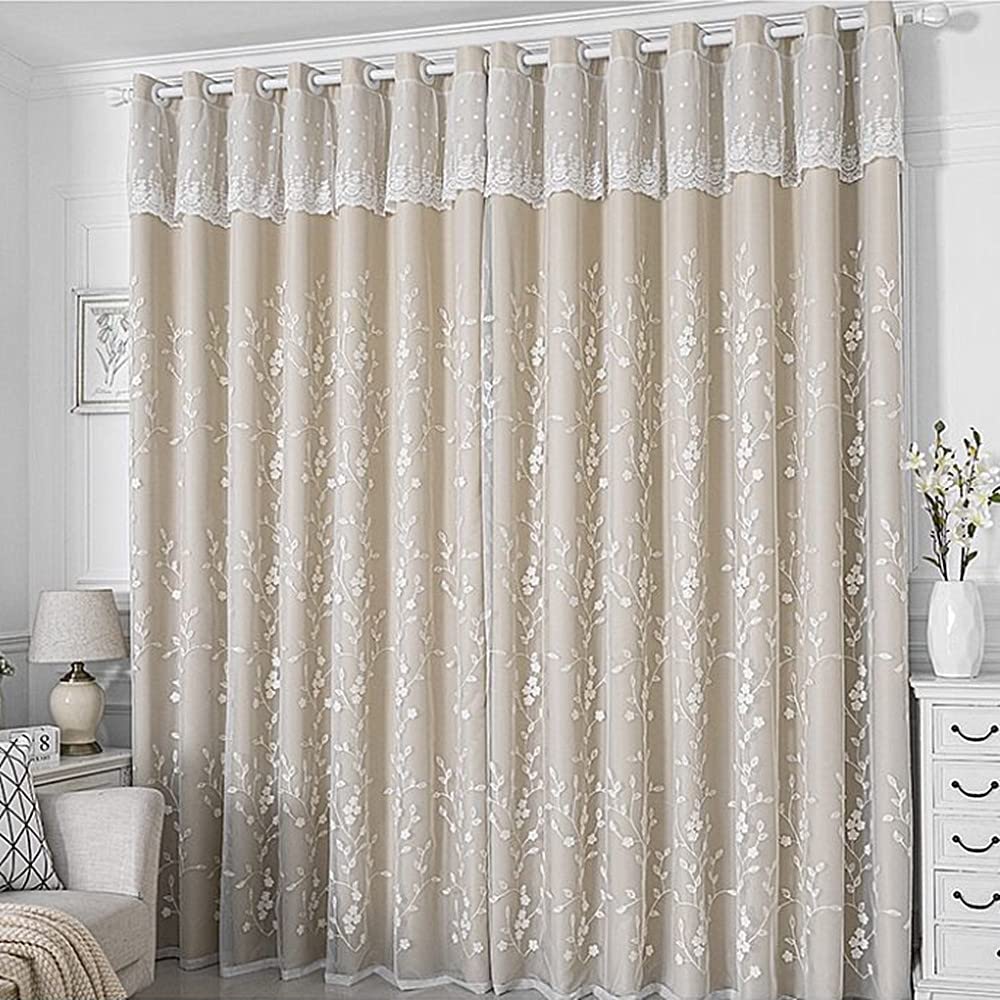 Amidoudou Tende A Doppio Strato Per Camera Da Letto, 1 Paio, Beige, 167x215 Cm, Ricamo Stile Europeo, Oscuranti 80%