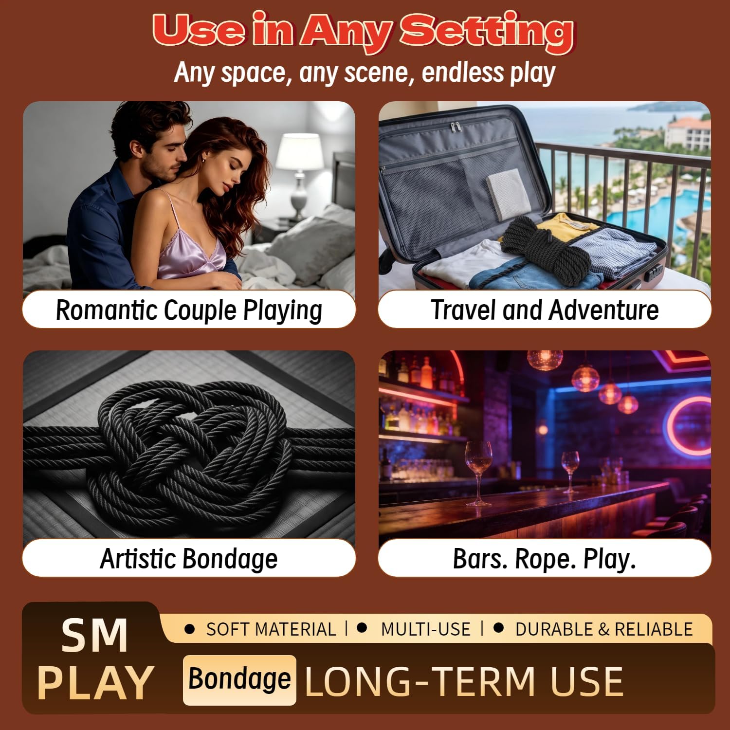 BDSM Bondage Rope Sex Restraints Kit Sex Toys 2 Pcs Rope Slave SM Adults Games for Couples Women Men 32Ft/10M