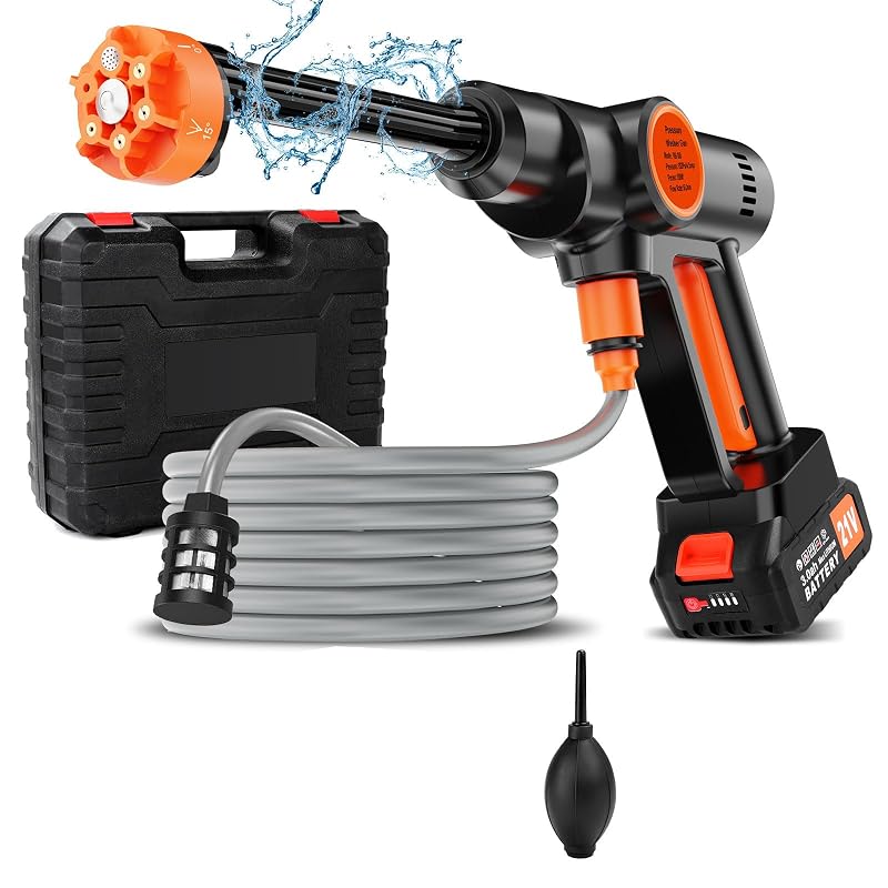 Lavadora Portátil sem Fio Lemolifys com Motor Brushless, Bateria Recarregável, Bico 6 em 1 e Reservatório de Espuma, Preta, 2 Baterias
