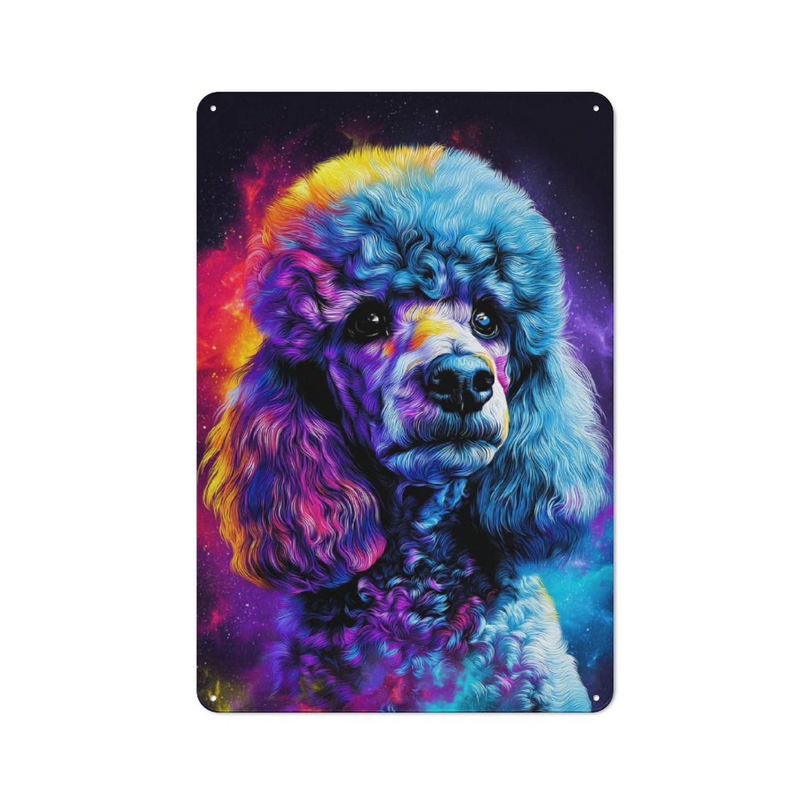 Junmoney Rainbow Poodle In Space Retro Metal Sign With Design 30X20cm, Distressed Look Retro Room Decor For Living Room, Hallway, Kitchen Or Cafe