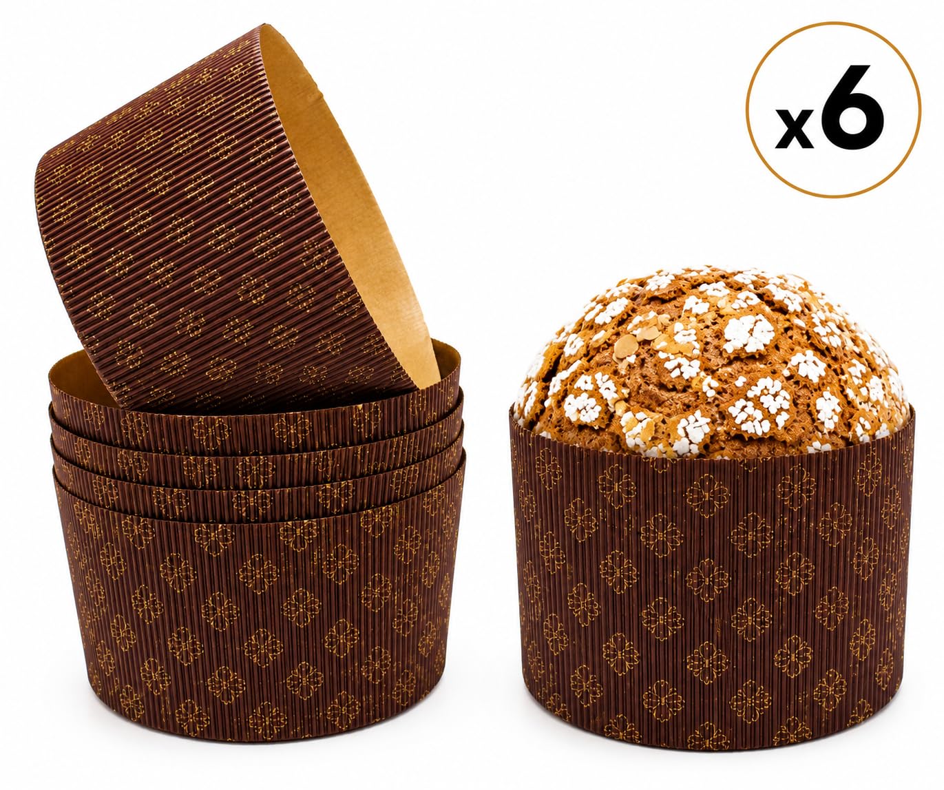 Pastry Chef's Boutique Molde de panettone corrugado de lujo – grande – 1 kg – 6-5/8 pulgadas x 4-5/16 pulgadas – Paquete de 6