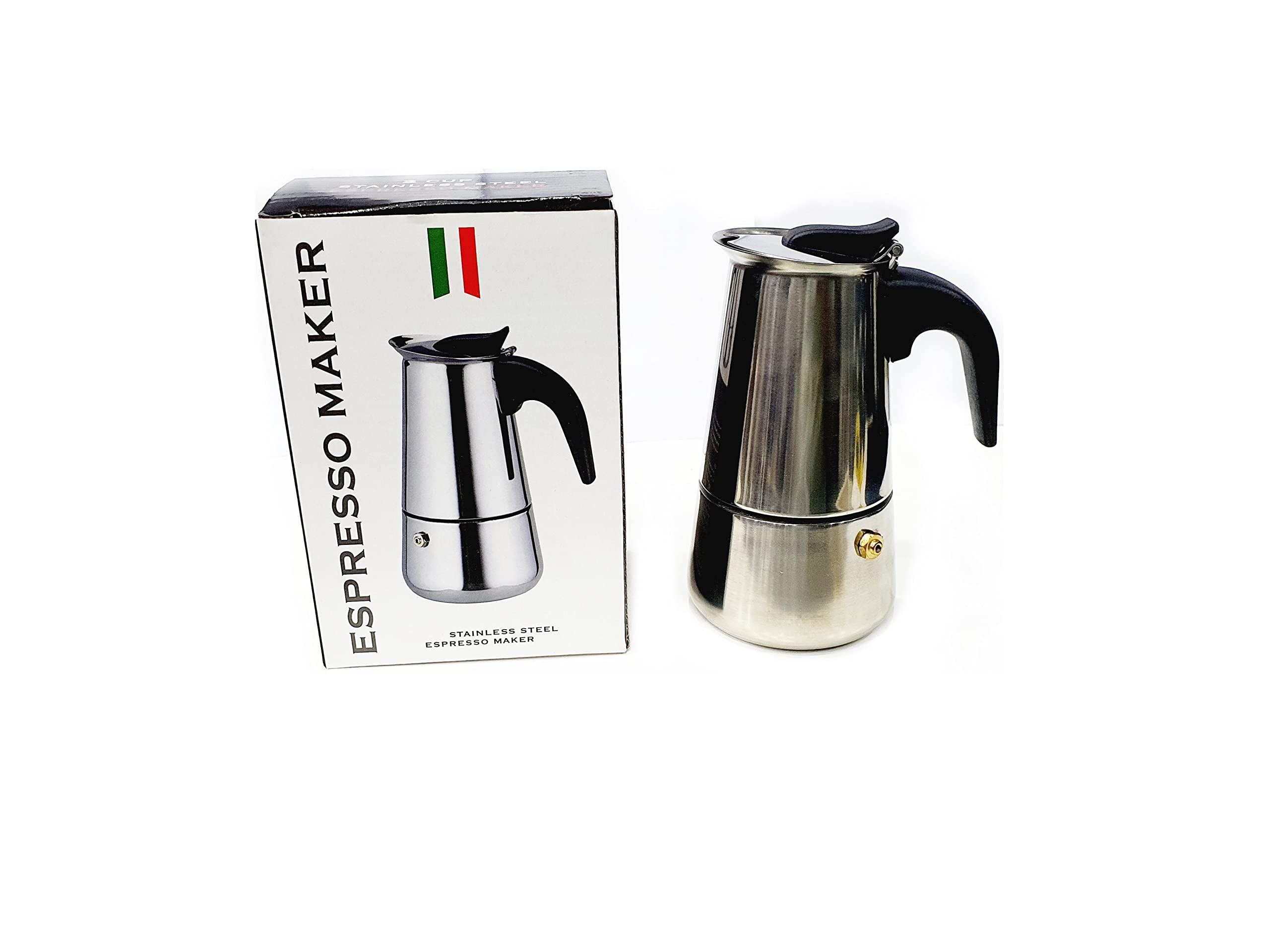 Stovetop Espresso Maker, Mocha Pot, Stainless Steel Italian Coffee Maker, Classic Café Percolator Maker, 430 Stainless Steel, Suitable for Induction Cookers (2CUP)