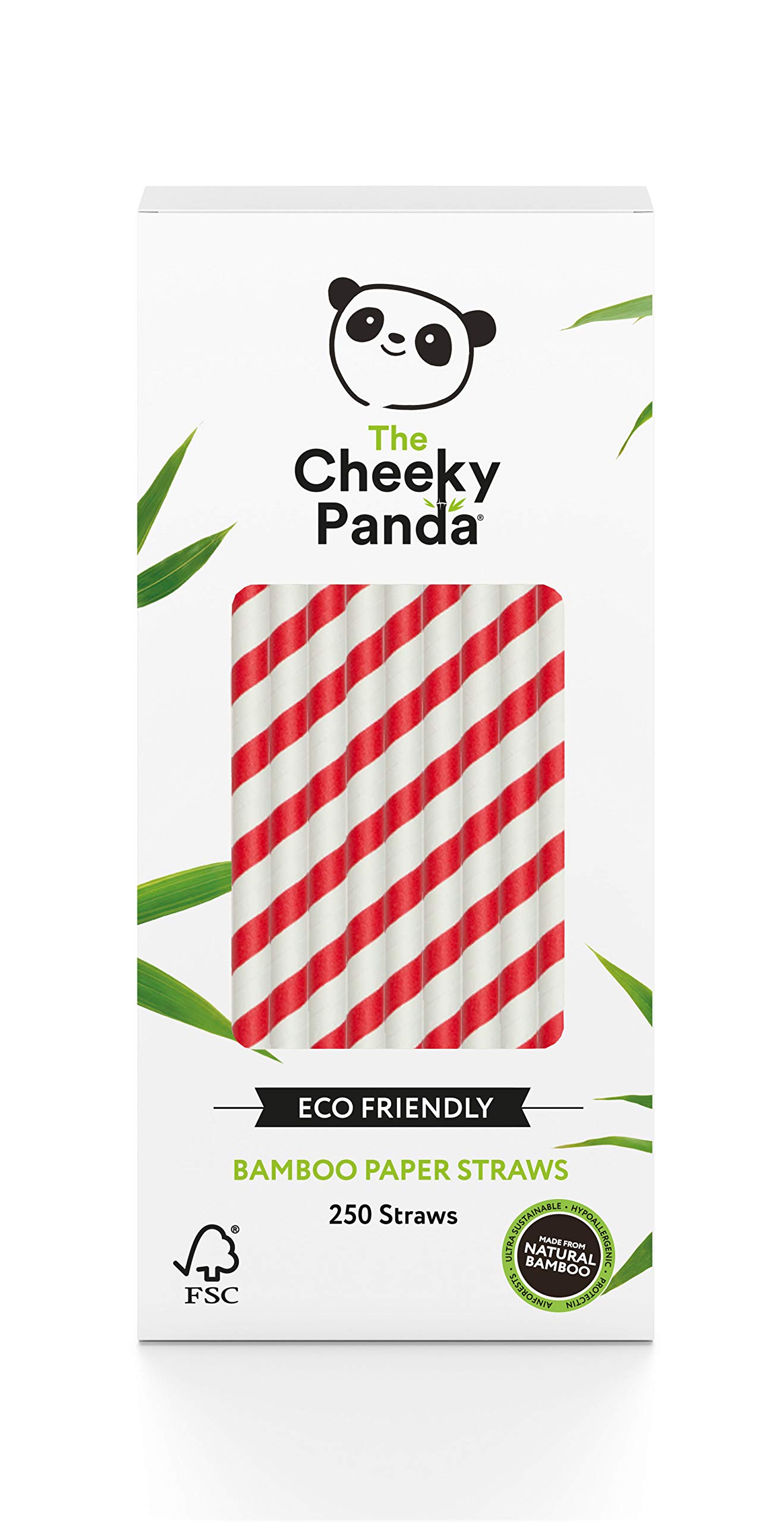 The Cheeky Panda Bamboo Paper Straws | 250 Coloured Drinking Straws with Red Stripes