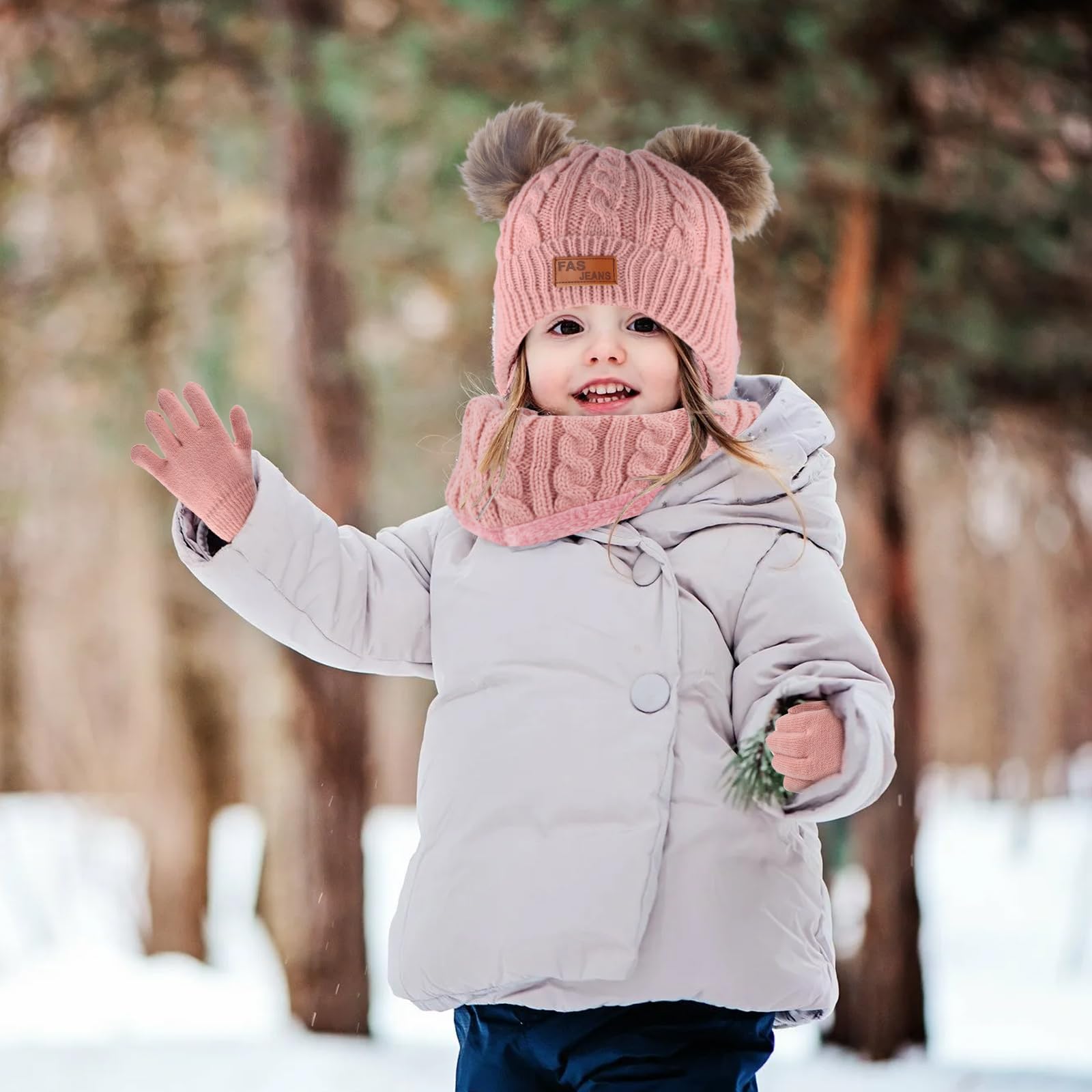 volumoon Zestaw 3 czapek, szalików, rękawiczek dla dzieci, czapka beanie, okrągły szal z polarową podszewką, zestaw ciepły, zimowy zestaw dzianin, czapka szalik i rękawiczki dla chłopców, dziewcząt w