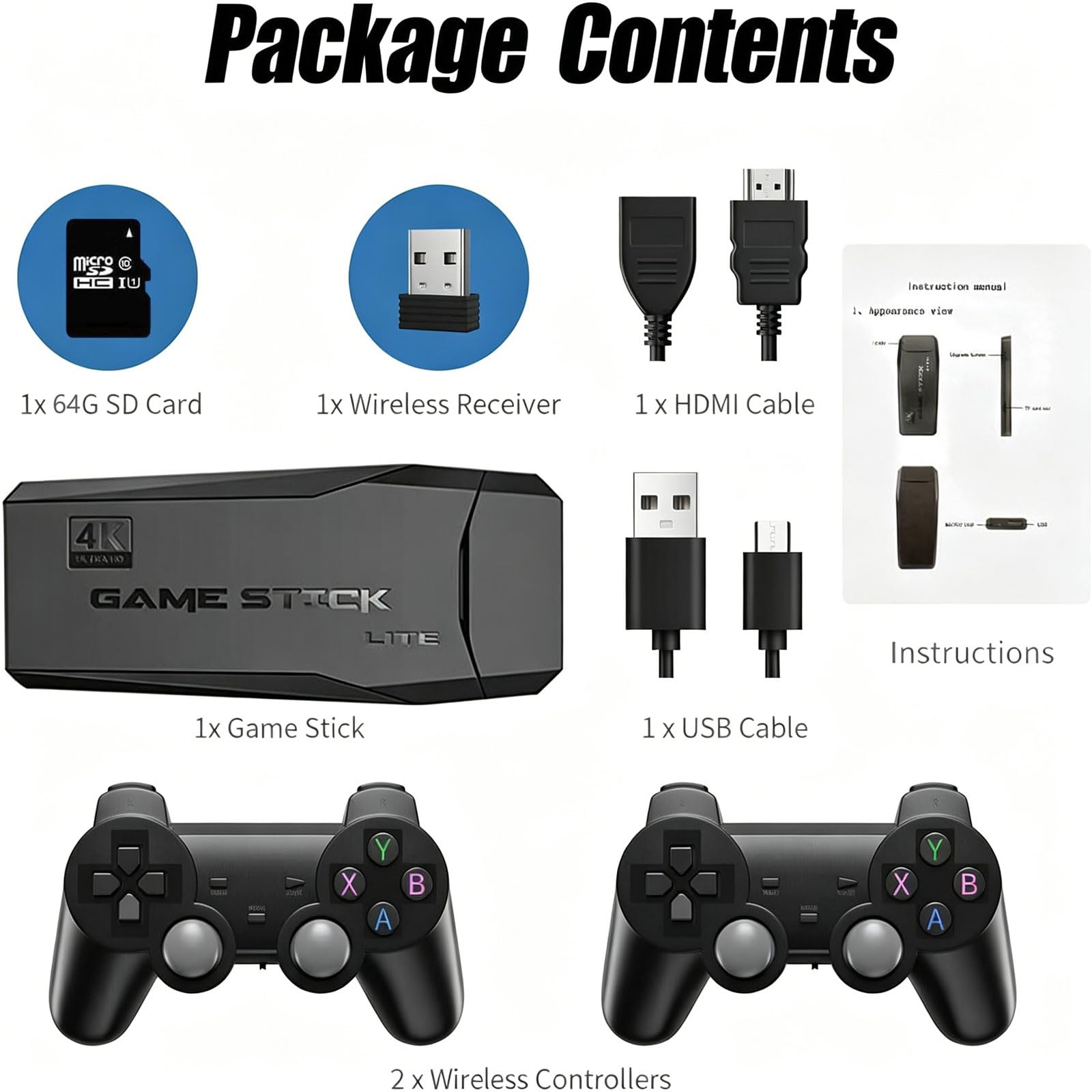 2026 Retro Game Stick Konsole mit 2 Controllern, Plug & Play TV-Anschluss, unterstützt tausende Klassische Spiele, Familien-Geschenk