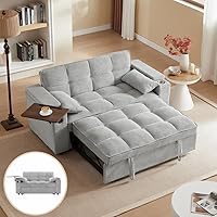 Auvsoce 65'' Convertible Sleeper Sofa Bed w/ Adjustable Backrest, Chaise, USB Ports & Side Table - Light Grey Loveseat