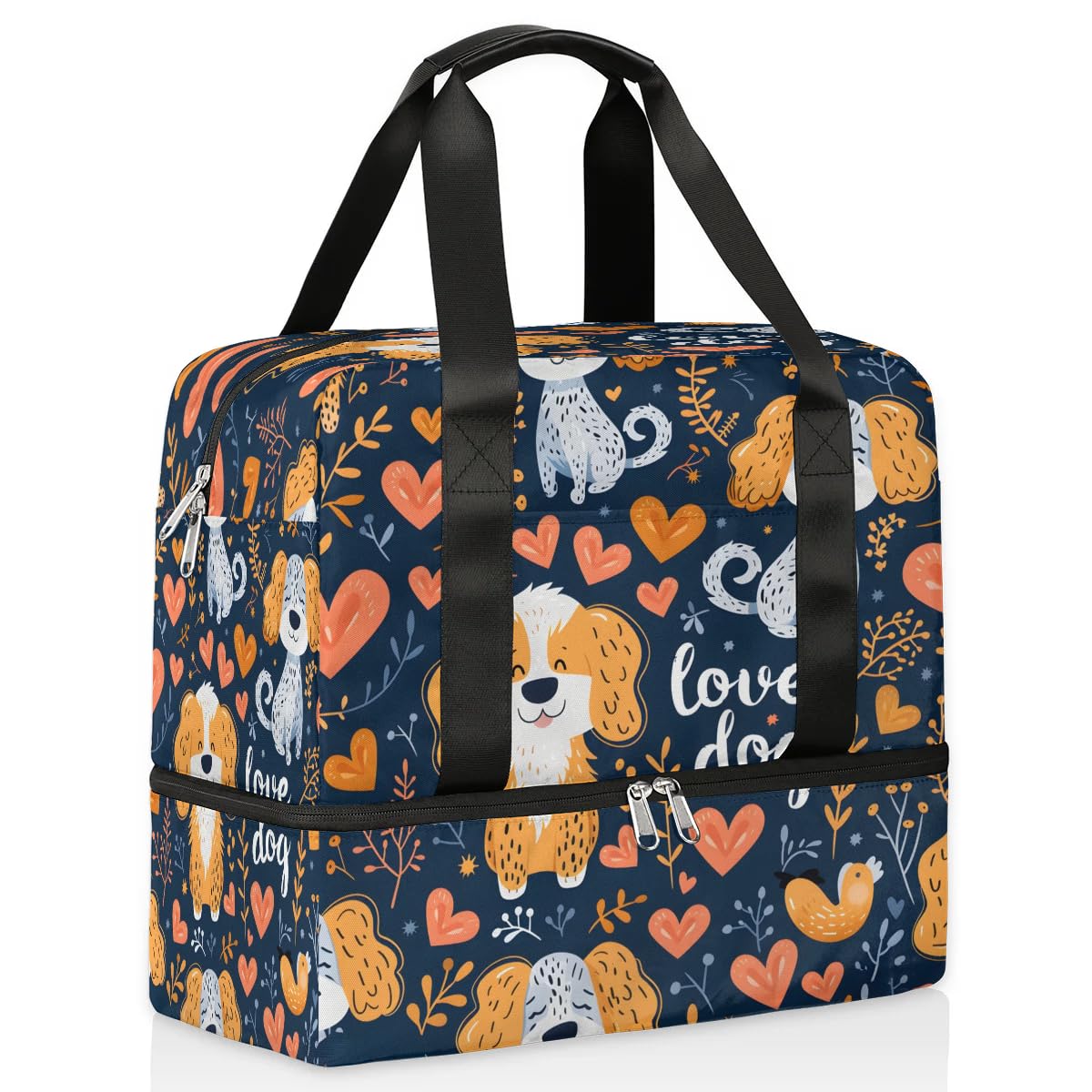 Dogs Love Heart Travel Duffel Bag Dry Wet Separated Sports Tote Travel Duffle Bag Gym Workout Bag Women Travel Duffel Bag for Women, Travel, Gym, Work