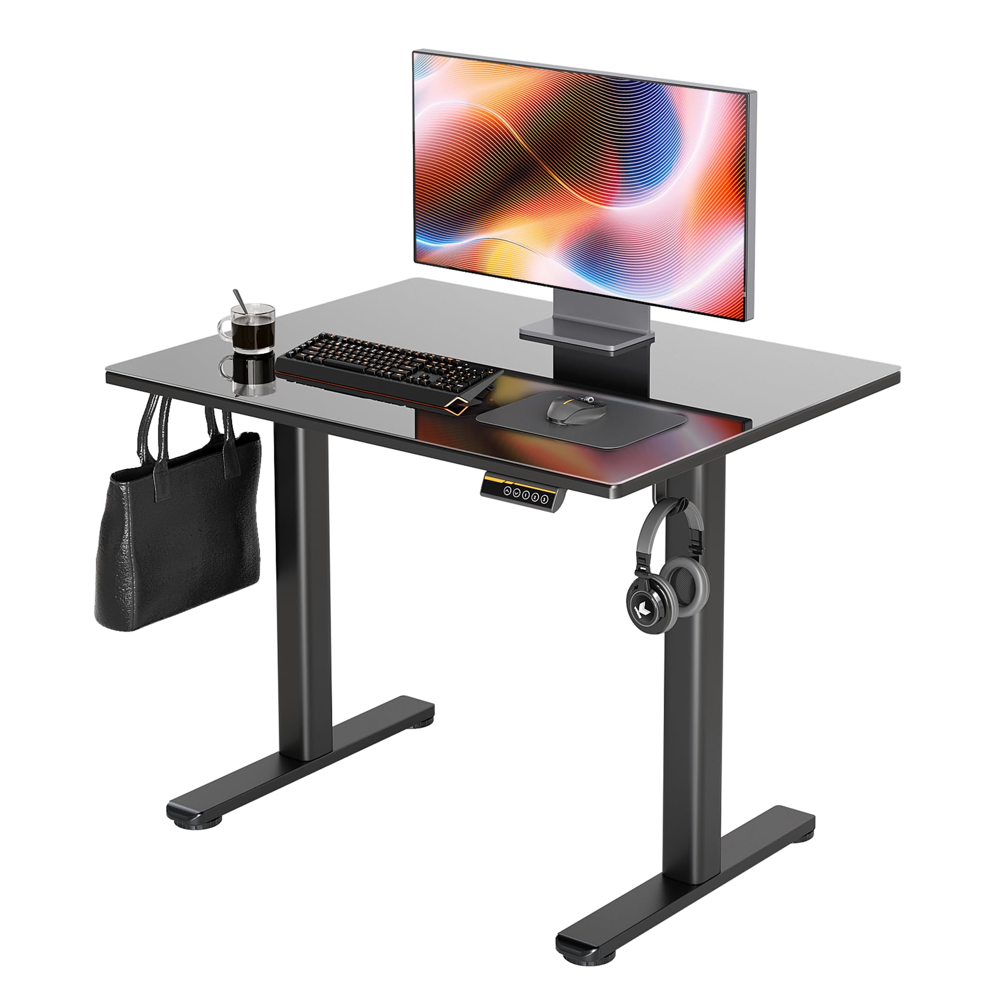 Claiks Electric Glass Standing Desk, 35x20 Inch Adjustable Height Stand Up Desks Quick Install for Computer, Black