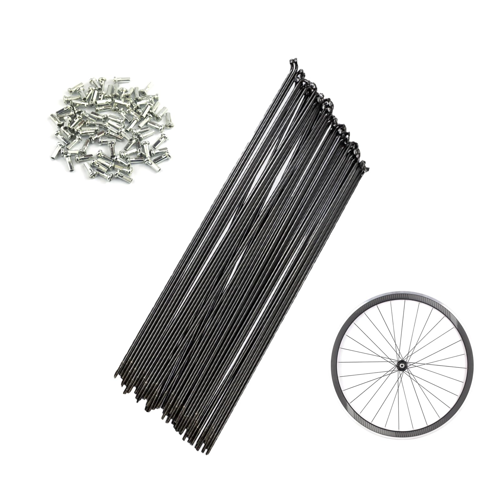 36 Pcs 260mm/10.2 Inch Stainless Steel Spokes, 14G Universal Bicycle Spokes, Mountain/Road Bikes with 12mm Spoke Caps for City Bike, Travel Bikes