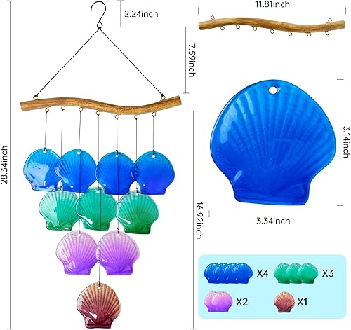 Miniatura 2 de Campanillas de viento de concha de mar para exteriores, campanillas de viento únicas hechas a mano, campanillas de viento conmemorativas,