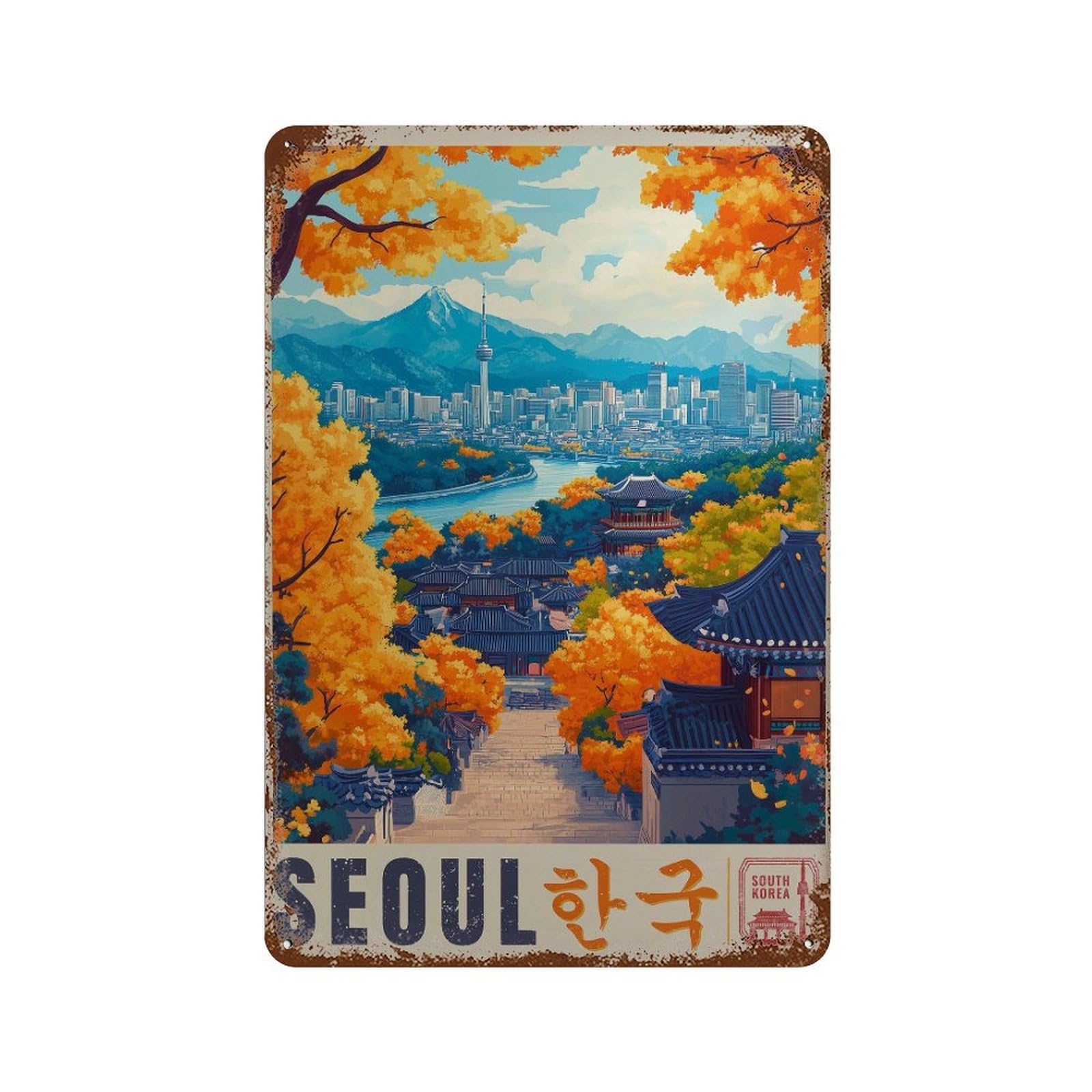 xiaoxiaoshen Seoul Autumn Travel South Korea (2) Wall Decor Art Metal Tin Poster Modern Home Decor Art Home Bar Shop Decorations Vintage Sign 30x20cm