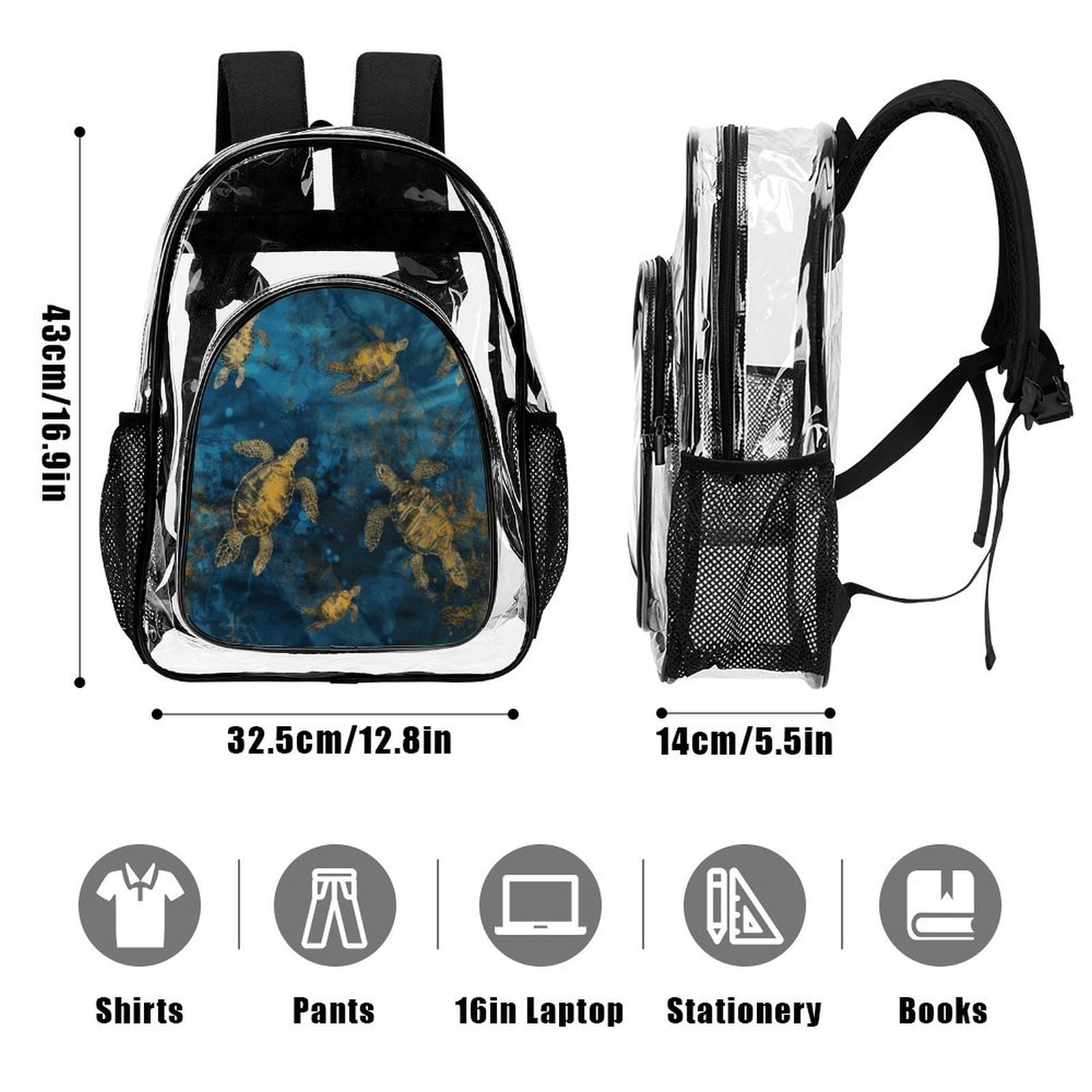 Sea Turtle1 transparenter Rucksack, groß, transparent, PVC, Büchertasche für Sicherheit, Arbeit, Reisen, Stadion