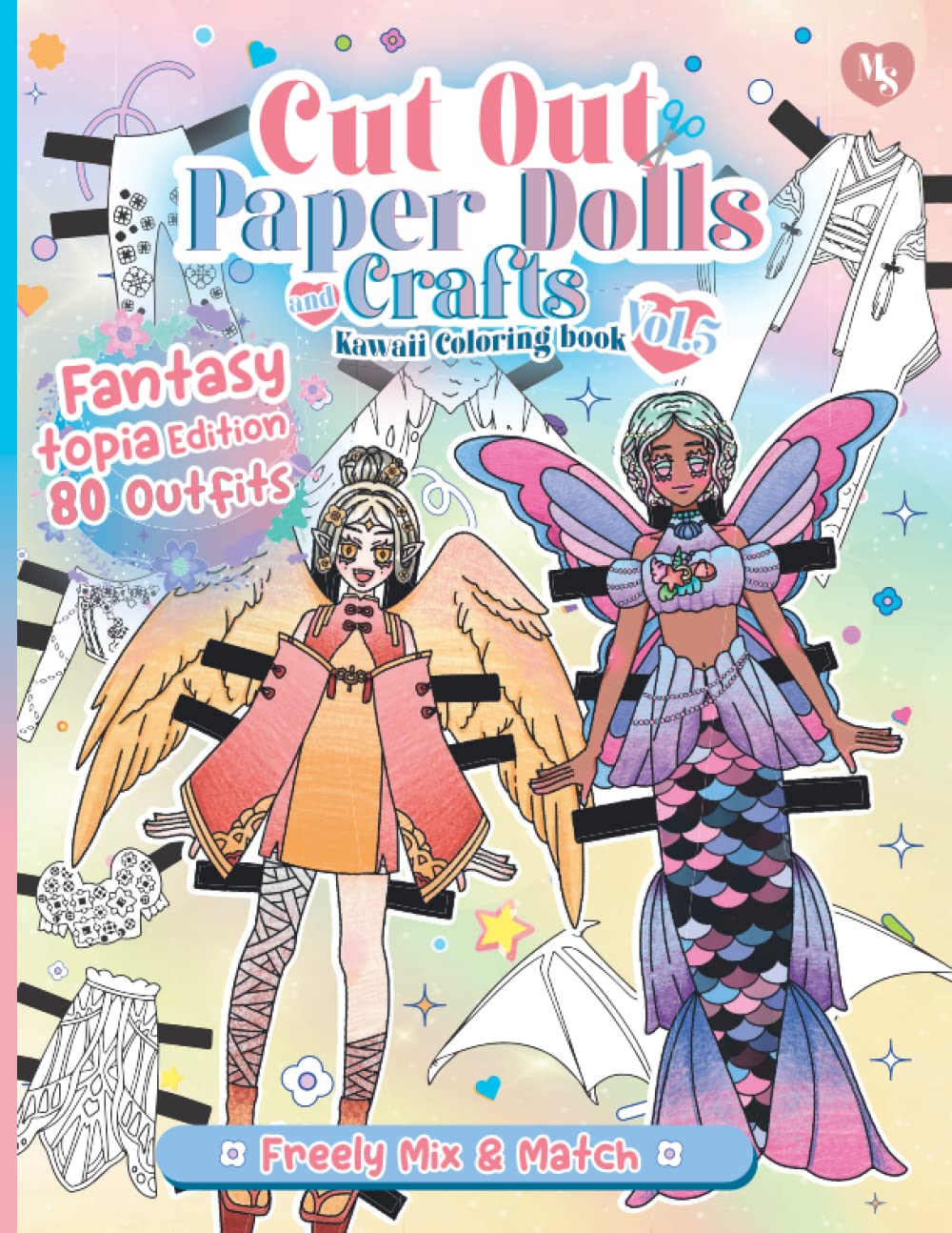 Cut out Paper Dolls and Crafts Kawaii Coloring Book: Fantasy Topia Edition 80 Outfits [Vol.5]: Freely Mix and Match: Fashion Paper Dolls: Fairy, Angle ... Illustration : Anime Japanese Shoujo style