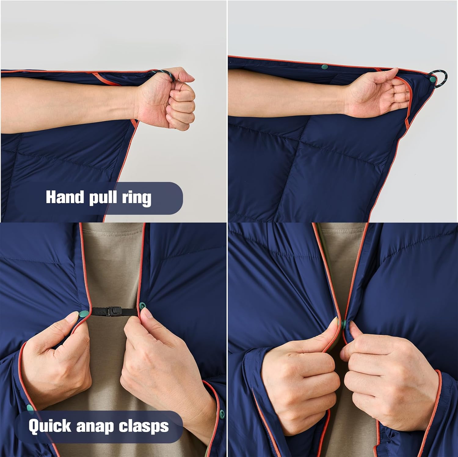 Down Camping Blanket - Lightweight Packable Warm Puffy Travel Quilt with Footbox, 650 Fill Power Waterproof Outdoor Blankets for Hiking, Travel Down Quilt, Navy Blue, 1lb 1oz / 77''*52'' - Image 6