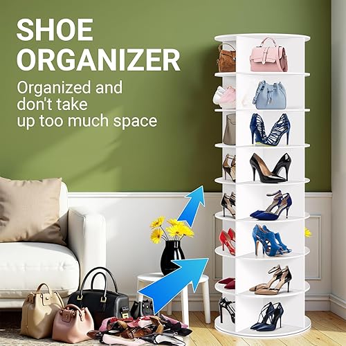 Miniatura 2 de Zapatero giratorio de 8 niveles, organizador de zapatos giratorio, estante giratorio de 360, ahorro de espacio, carrusel redondo de almacenamiento