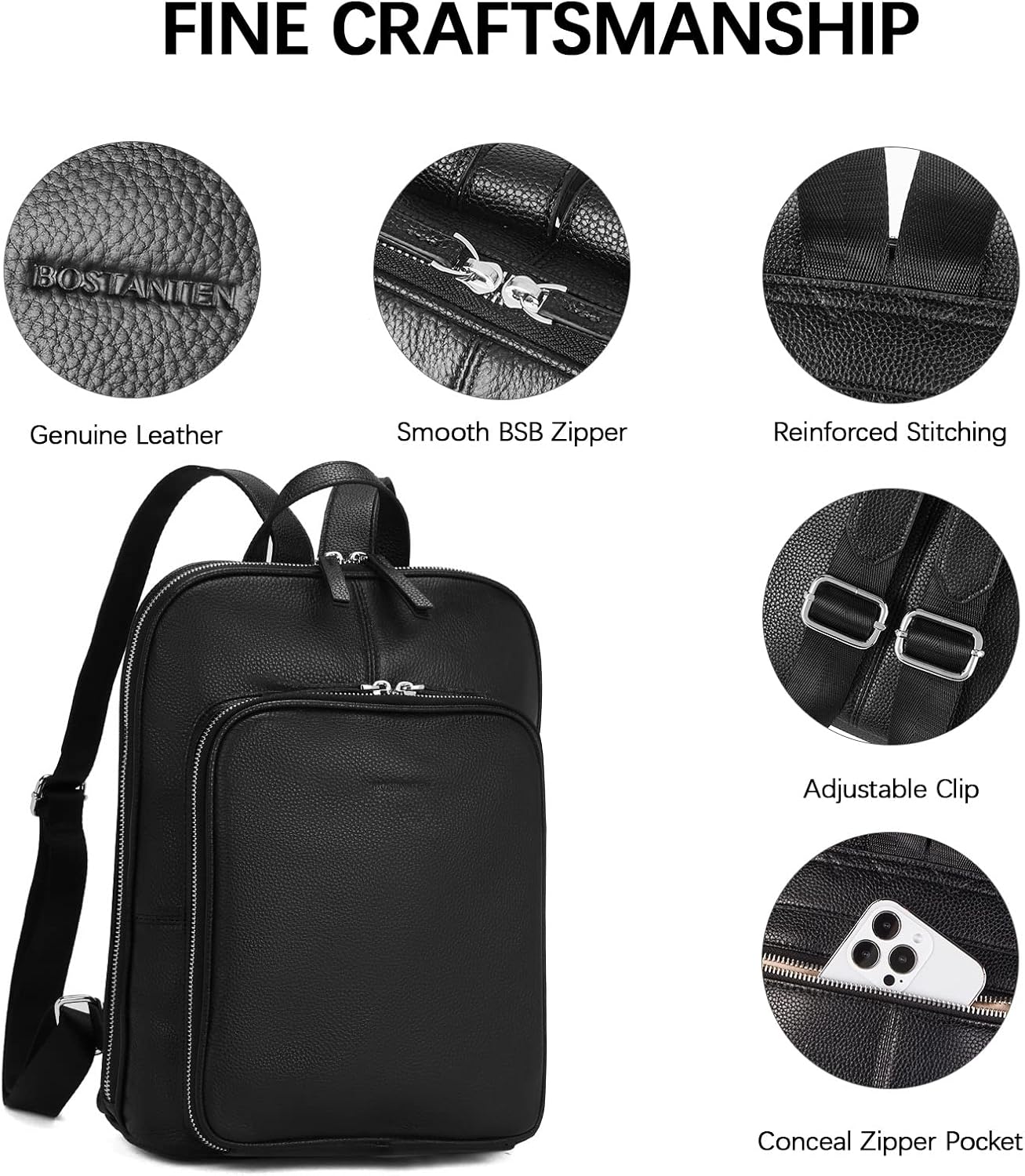 BOSTANTEN Genuine Leather Backpack Purse Casual College Travel Bags for Women - Image 7