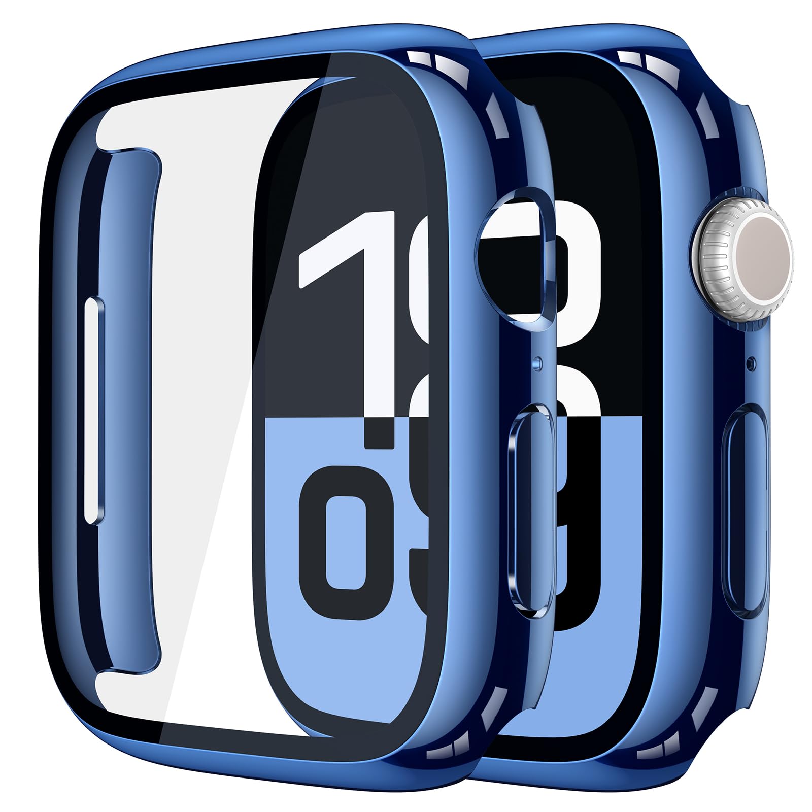 Misxi 2 Pezzi PC Cover Protezione con Vetro Temperato per Apple Watch Serie 11/10 46mm, Custodia Ultra-sottile Anti-caduta Resistente ai Graffi per iWatch, 1 Blu + 1 Trasparente