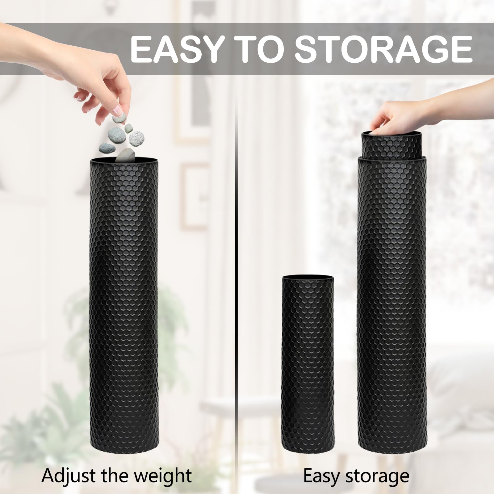 Vaso Grande da Terra Nero, 70/55/40 cm Metallo Vasi da Terra Set di 3, Struttura a Nido d'ape Vasi Decorativi Moderni Extra Vaso Alti da Terra per Camino Corridoio Ufficio Soggiorno