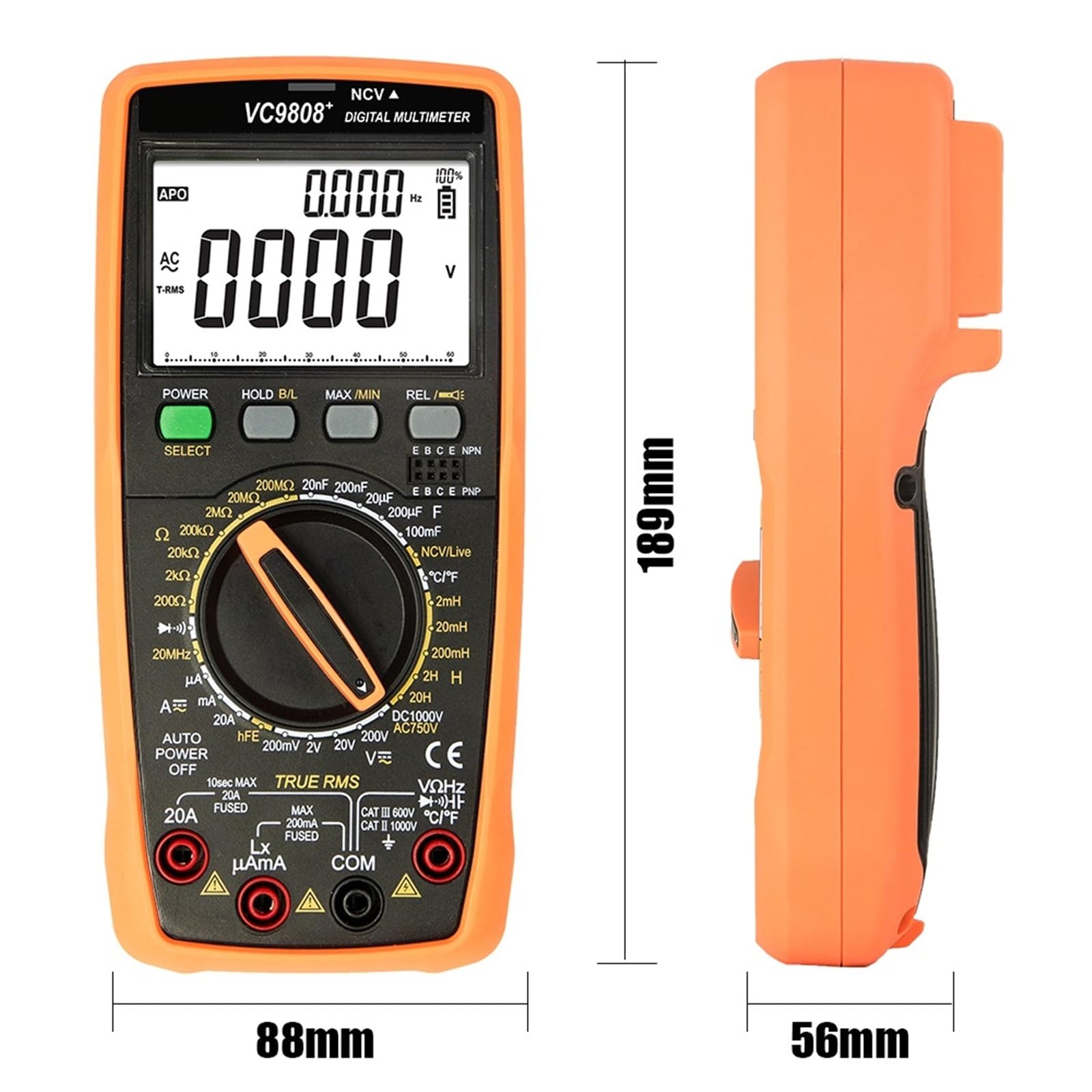 Multimetr cyfrowy o wysokiej precyzji 9808+ 1999 True RMS 2000uF Pojemnościomierz 20 MHz Częstotliwość Pomiar temperatury z(9804A Plus)