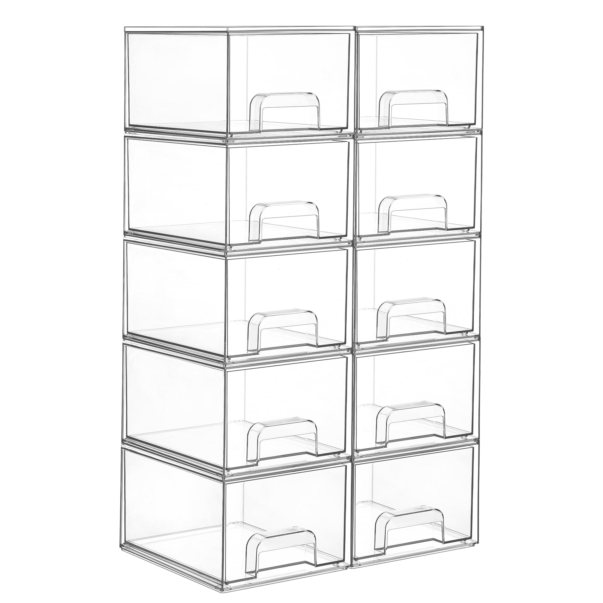 Vtopmart 10 Pack Clear Stackable Storage Drawers, 4.4'' Tall Acrylic Bathroom Makeup Organizer,Plastic Storage Bins For Vanity, Undersink, Kitchen Cabinets, Pantry, Home Organization