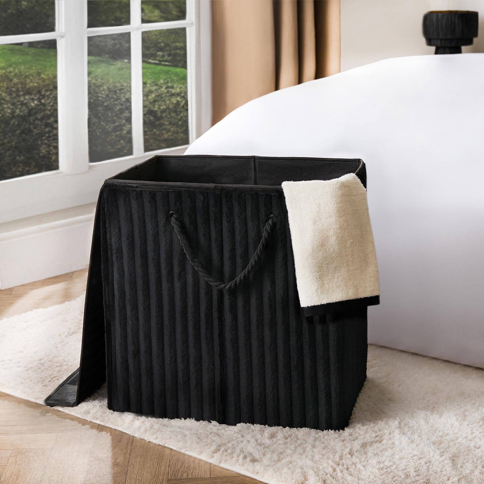 OHS Ribbed Faux Fur Folding Laundry Basket Bag With Lid from B&Q