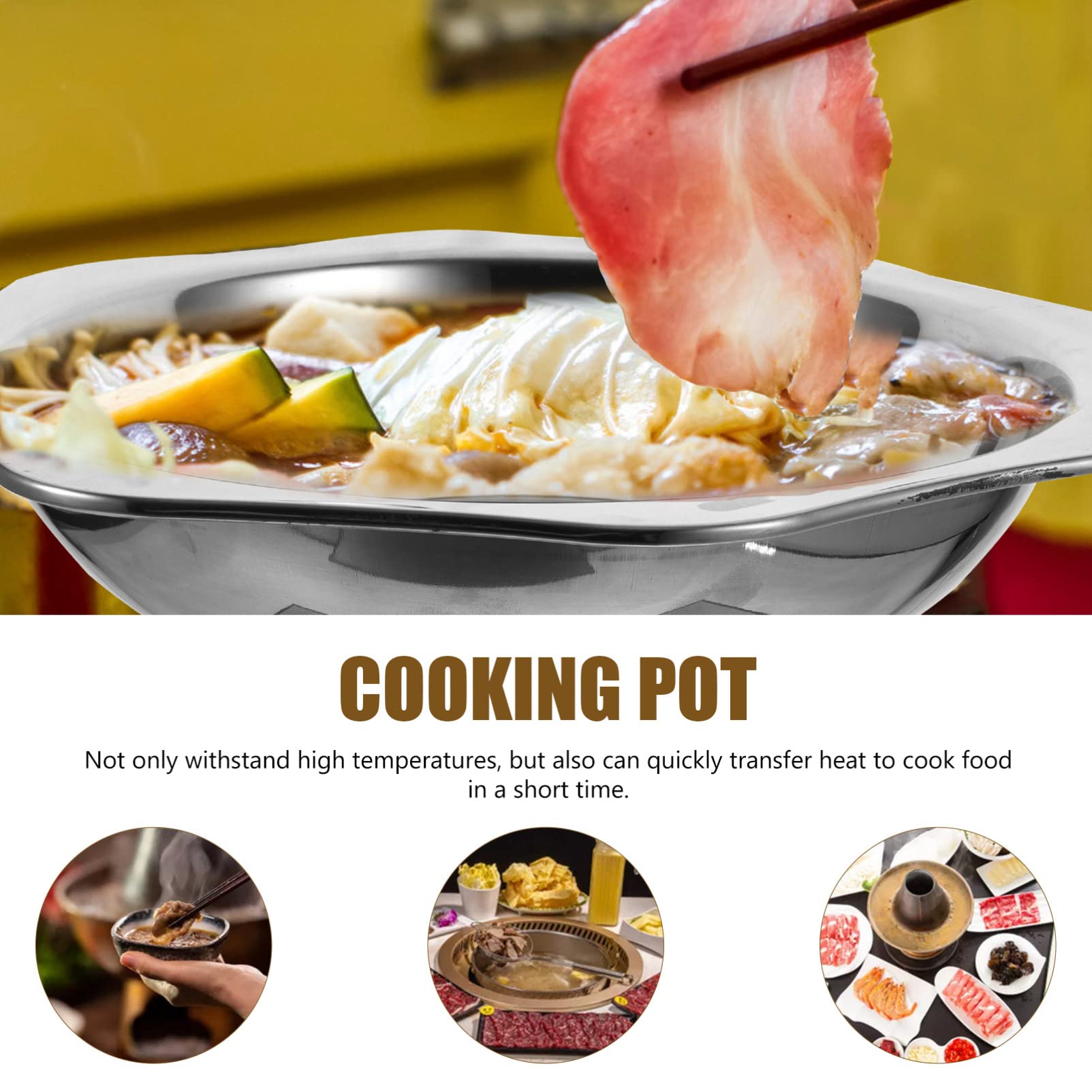 Sartén de acero inoxidable resistente al desgaste Sartén de uso diario Olla de cocina para el hogar Olla de mariscos Olla caliente Sartenes de cocina Ramen Olla de cocina Olla seca de acero 6
